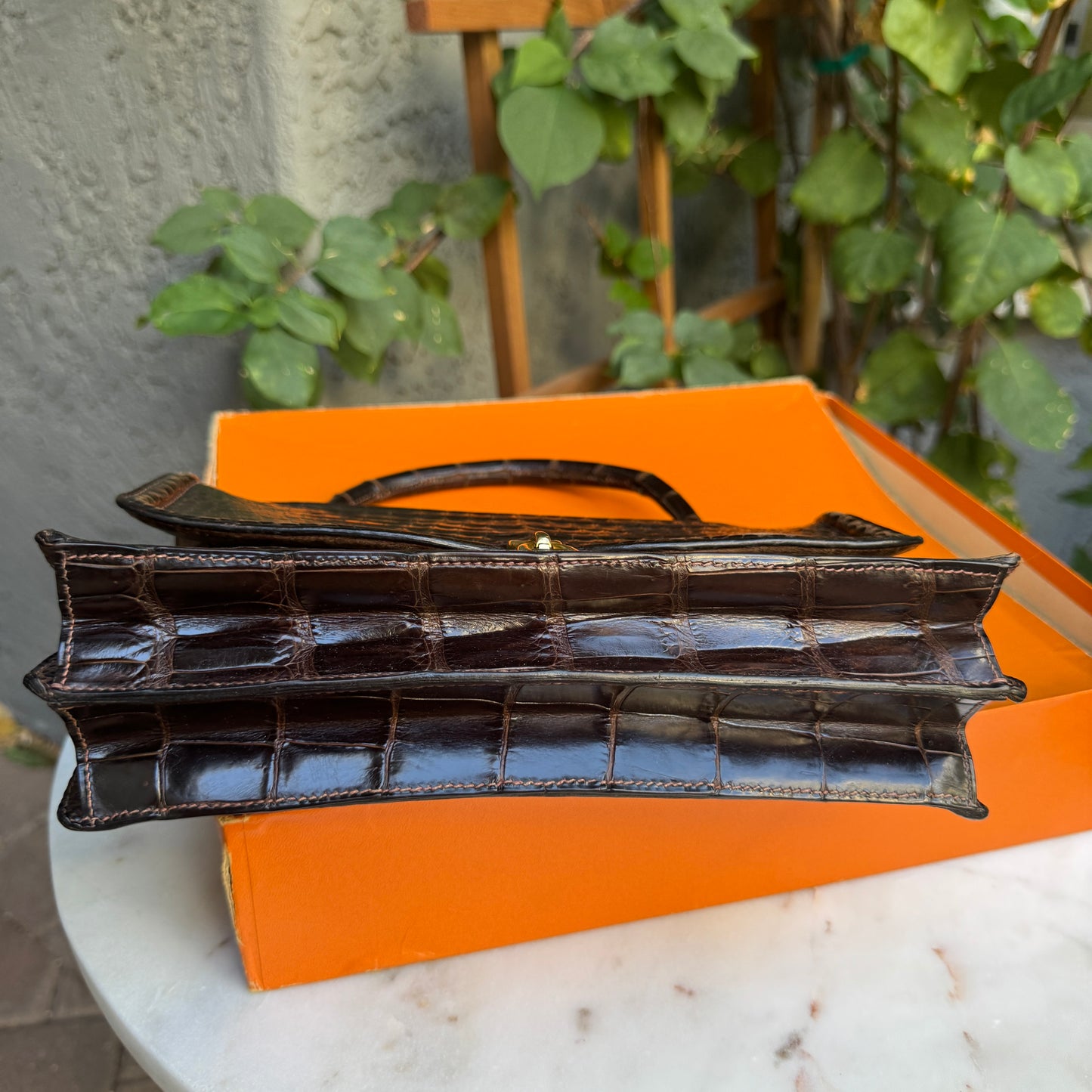 Hermès Vintage Shiny Crocodile Sac Chaine d'Ancre Top Handle Accordion Bag
