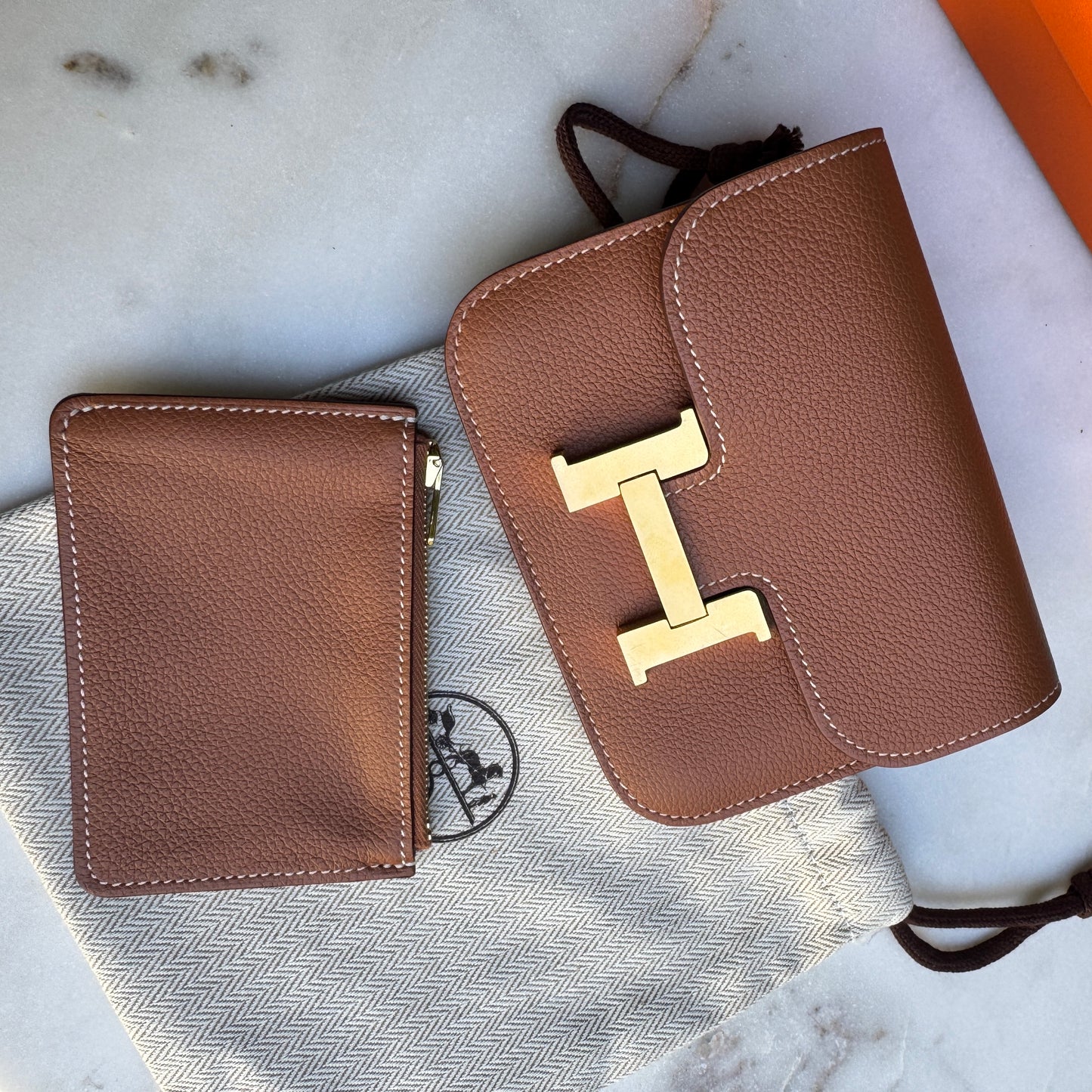 Hermès Gold Evercolor Leather Constance Slim Belt Bag Wallet