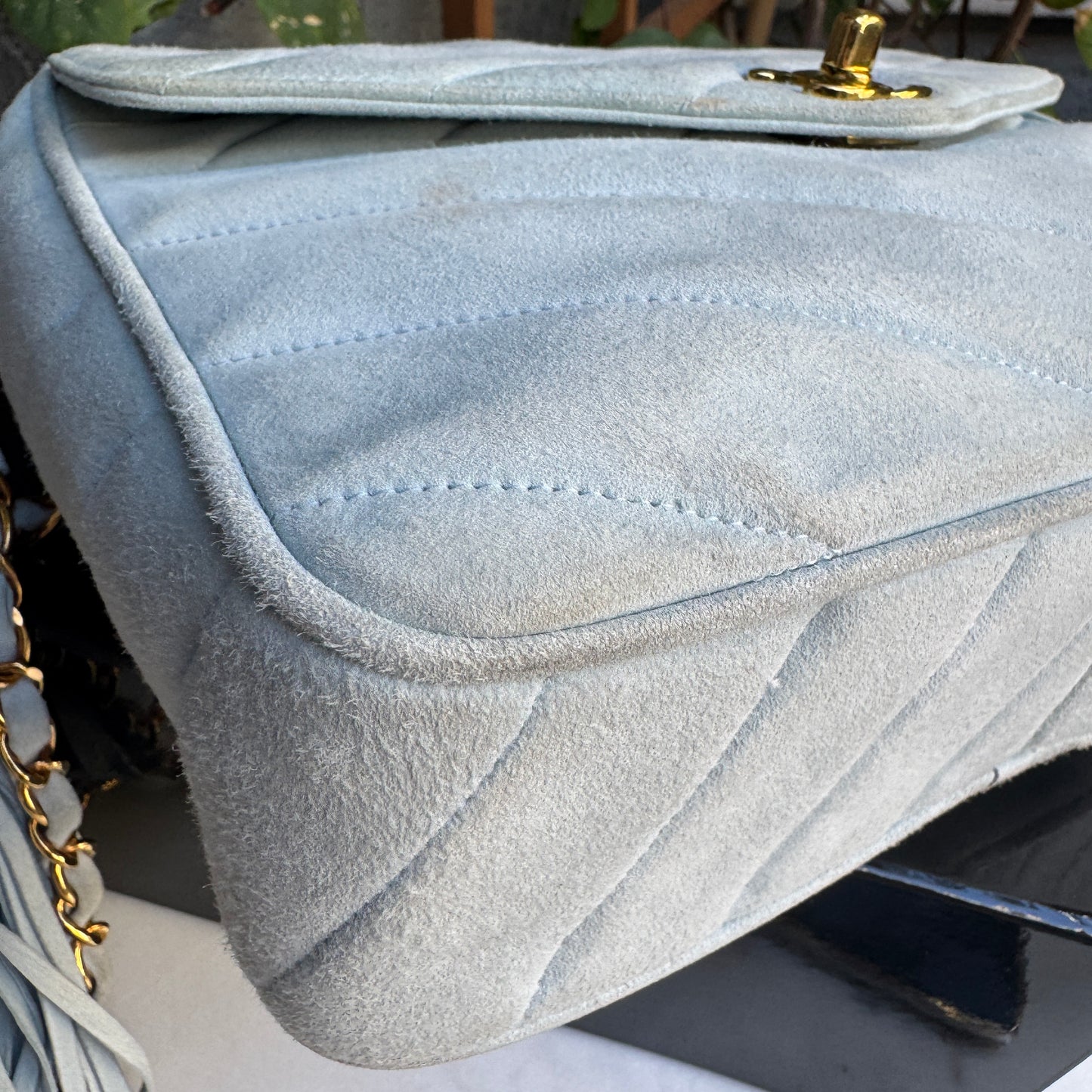 Chanel Vintage Suede Quilted Camera Shoulder Bag