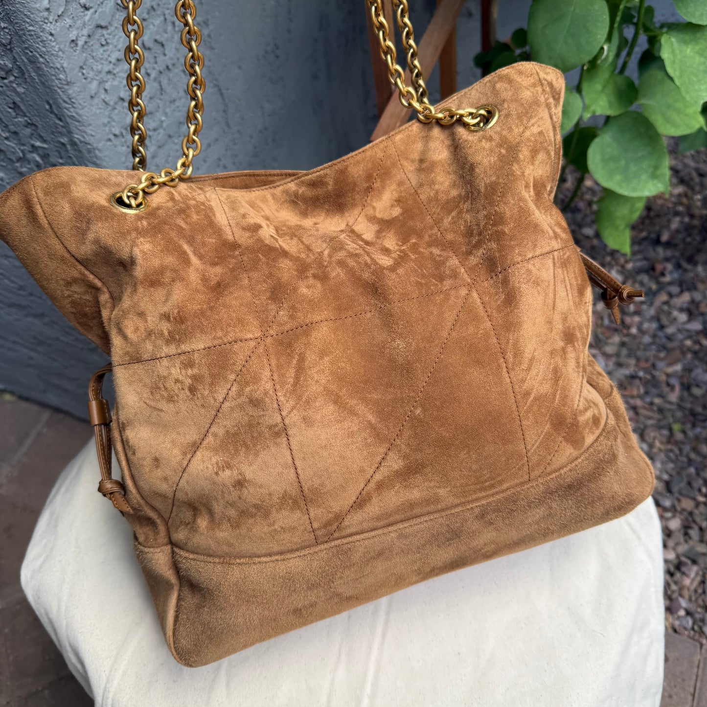 Saint Laurent Suede Leather Medium Jamie Shopping Bag with Pouch