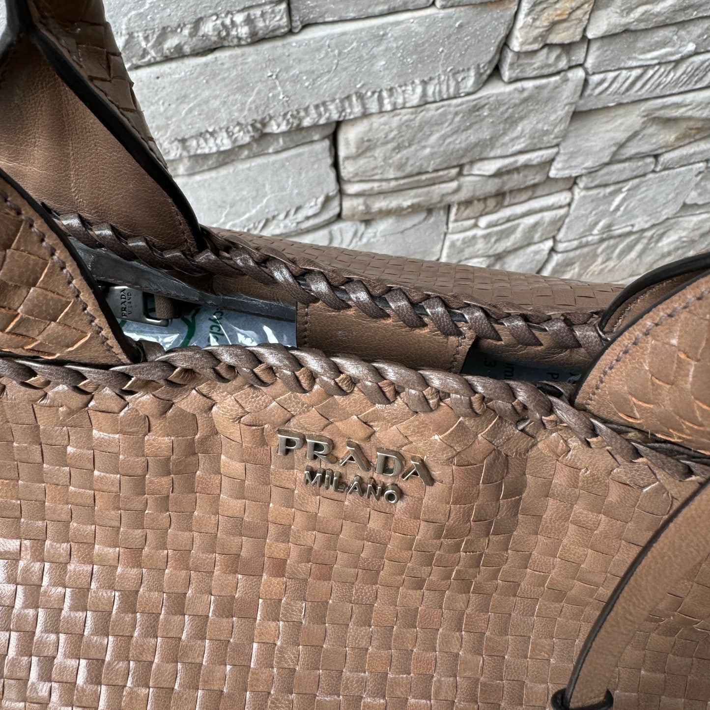 Prada Madras Woven Leather Tote