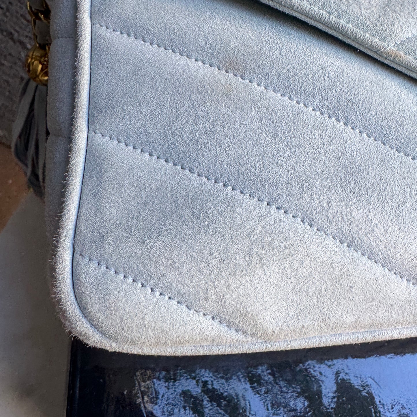 Chanel Vintage Suede Quilted Camera Shoulder Bag