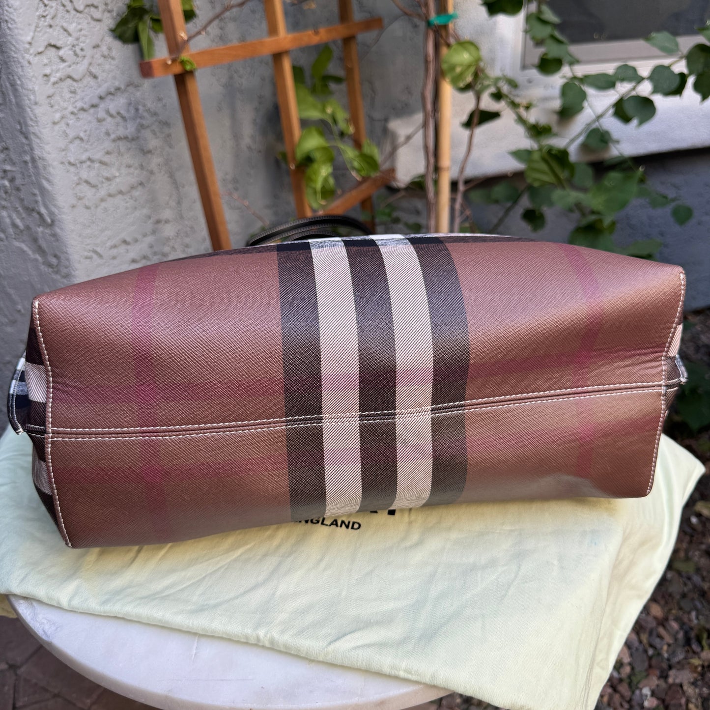 Burberry Dark Birch Brown Check and Leather Medium Tote
