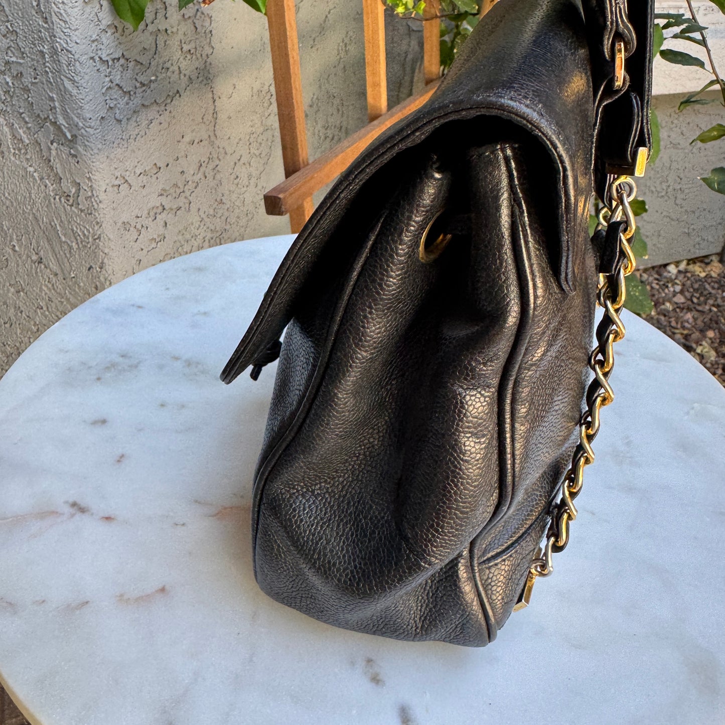Chanel Vintage Triple Stitched CC Drawstring Flap Caviar Backpack