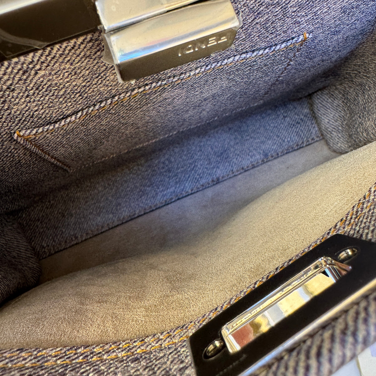 Fendi Denim Effect Leather Mini Peekaboo