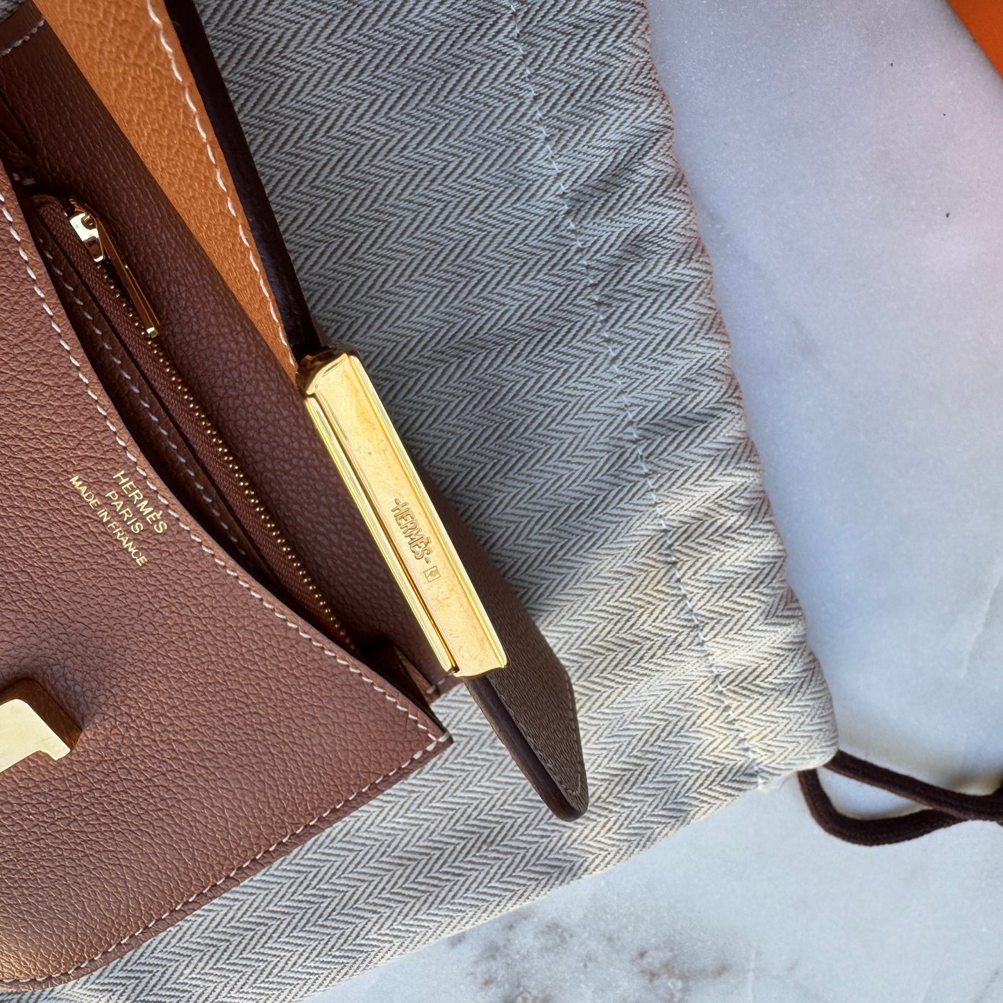 Hermès Gold Evercolor Leather Constance Slim Belt Bag Wallet