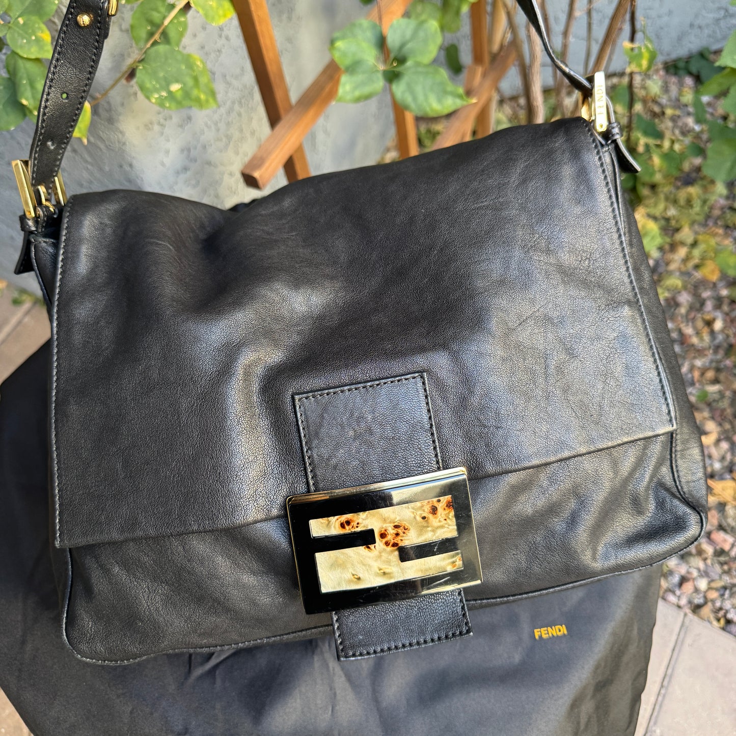 Fendi Lambskin Leather Tortoise Mamma Baguette