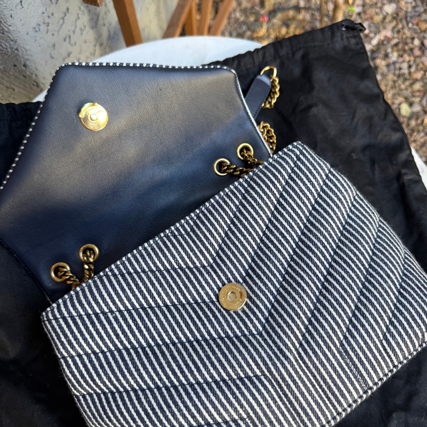 Saint Laurent Small Loulou Striped Chain Crossbody