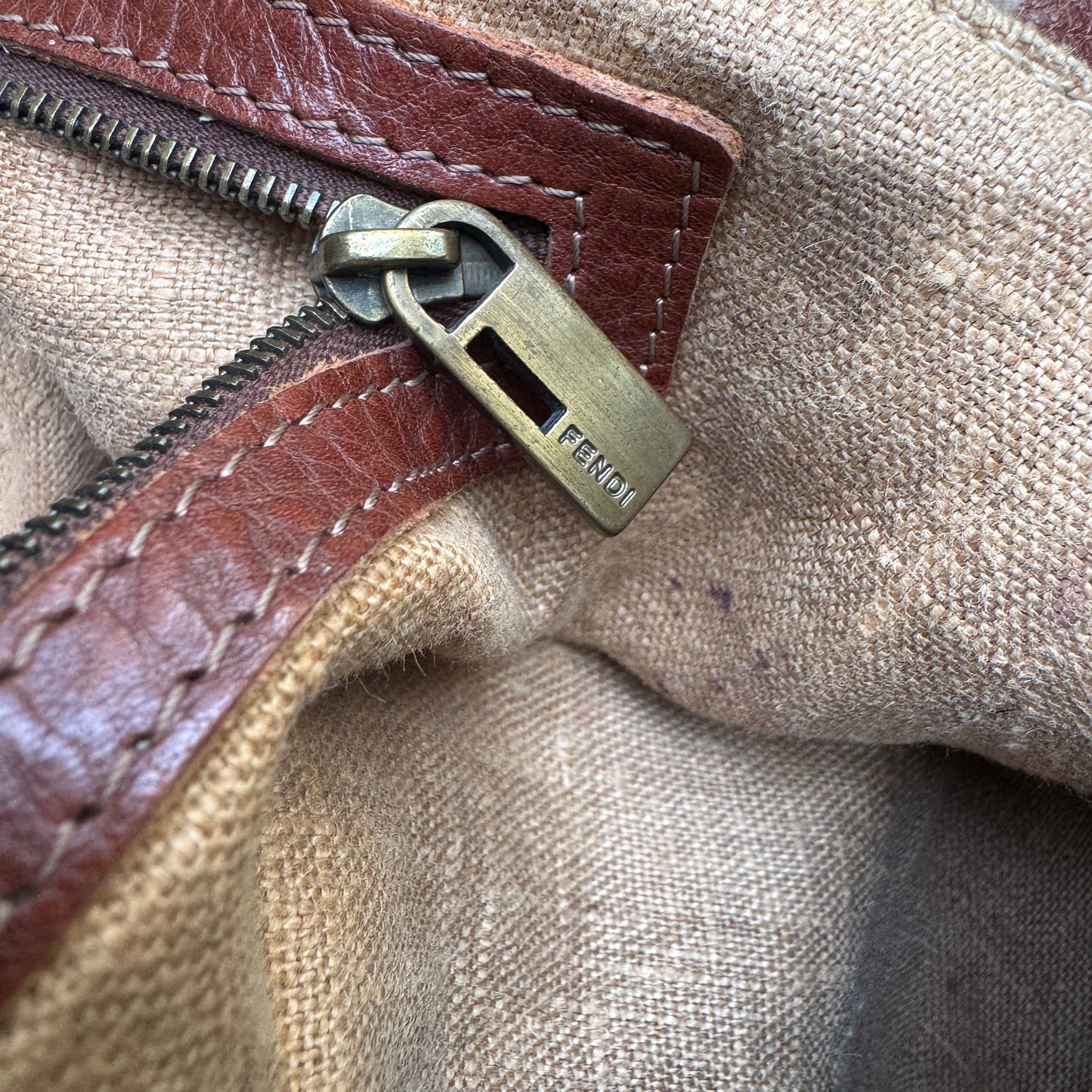 Fendi FF Leather Stitched Monogram Mamma Baguette
