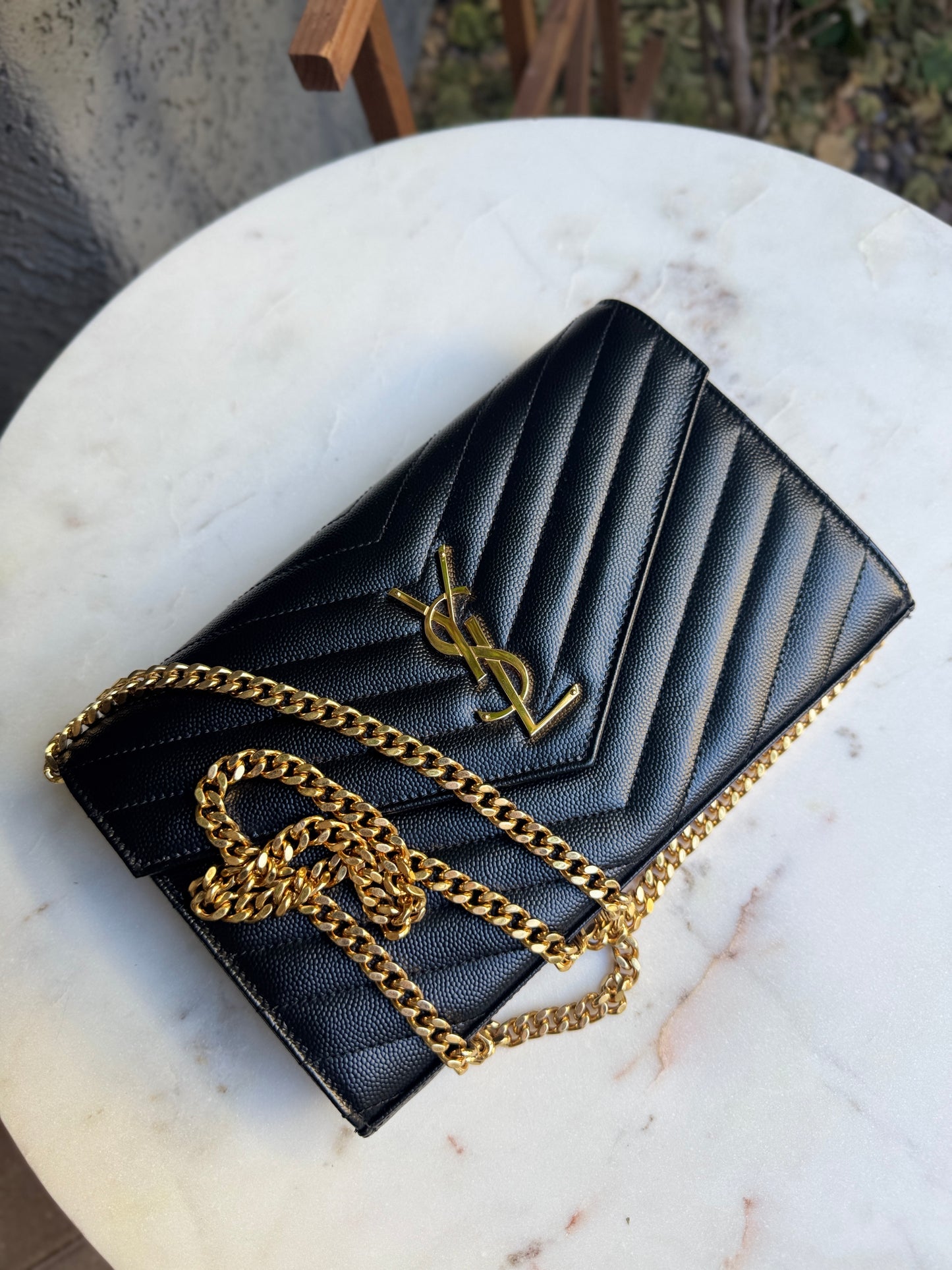 Saint Laurent Cassandre Matelassé Envelope Chain Wallet Crossbody
