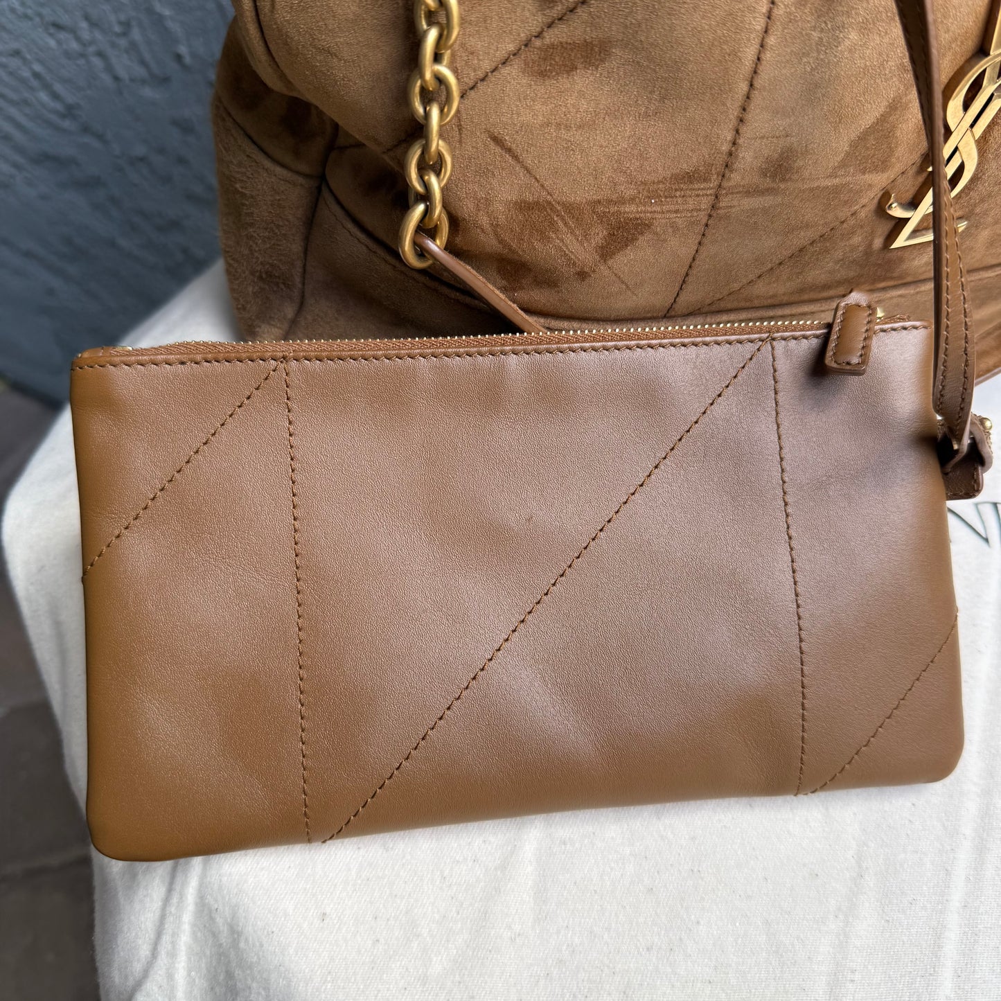 Saint Laurent Suede Leather Medium Jamie Shopping Bag with Pouch
