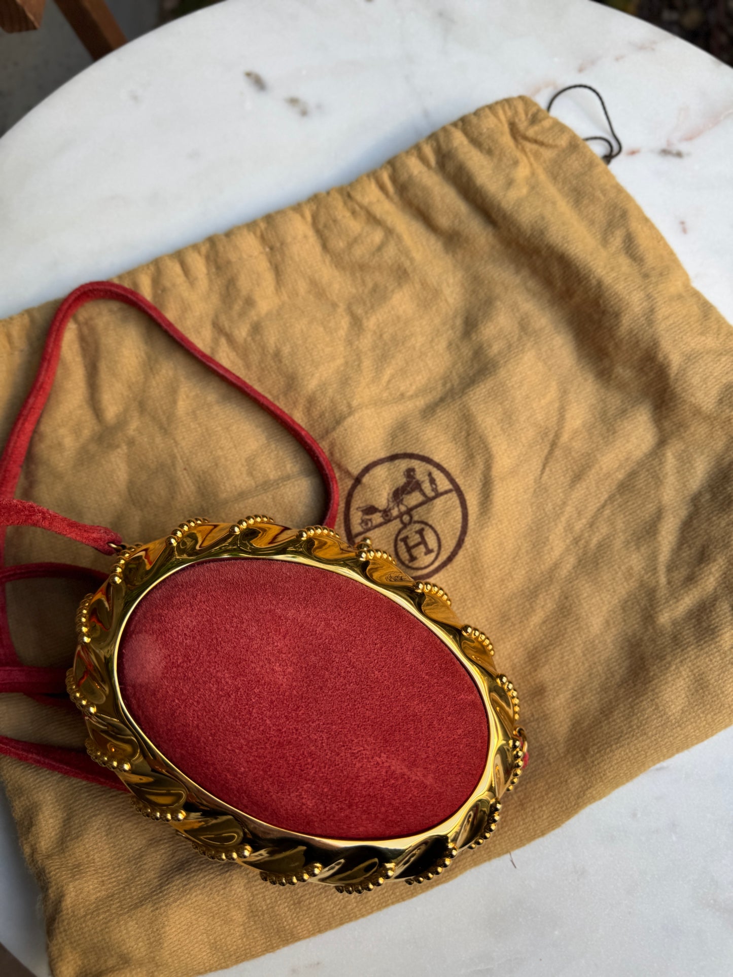 Hermès Oursin Minaudière Pochette Doblis Suede Leather Shoulder Bag