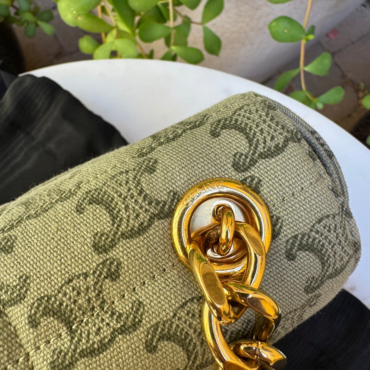 Celine Matelassé Triomphe Canvas Chain Shoulder Bag