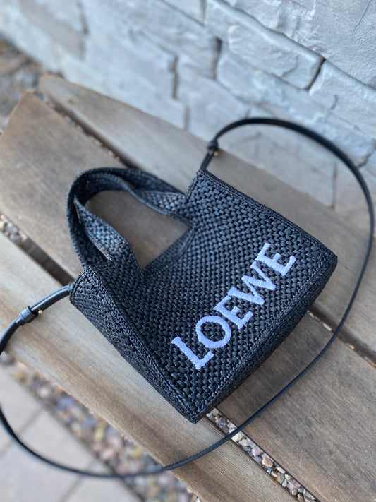 Loewe Mini Raffia Font Tote Crossbody