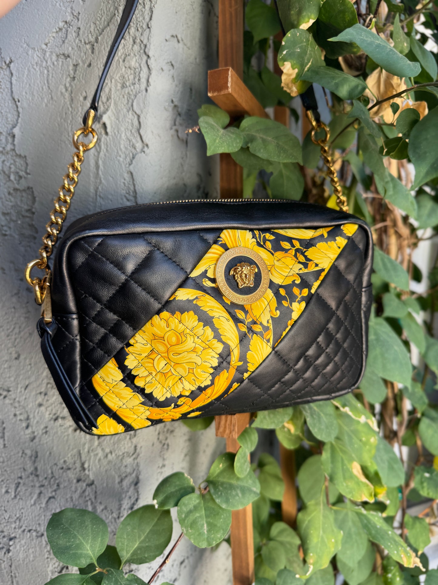 Versace Baroque Icon Quilted Leather Camera Crossbody Bag