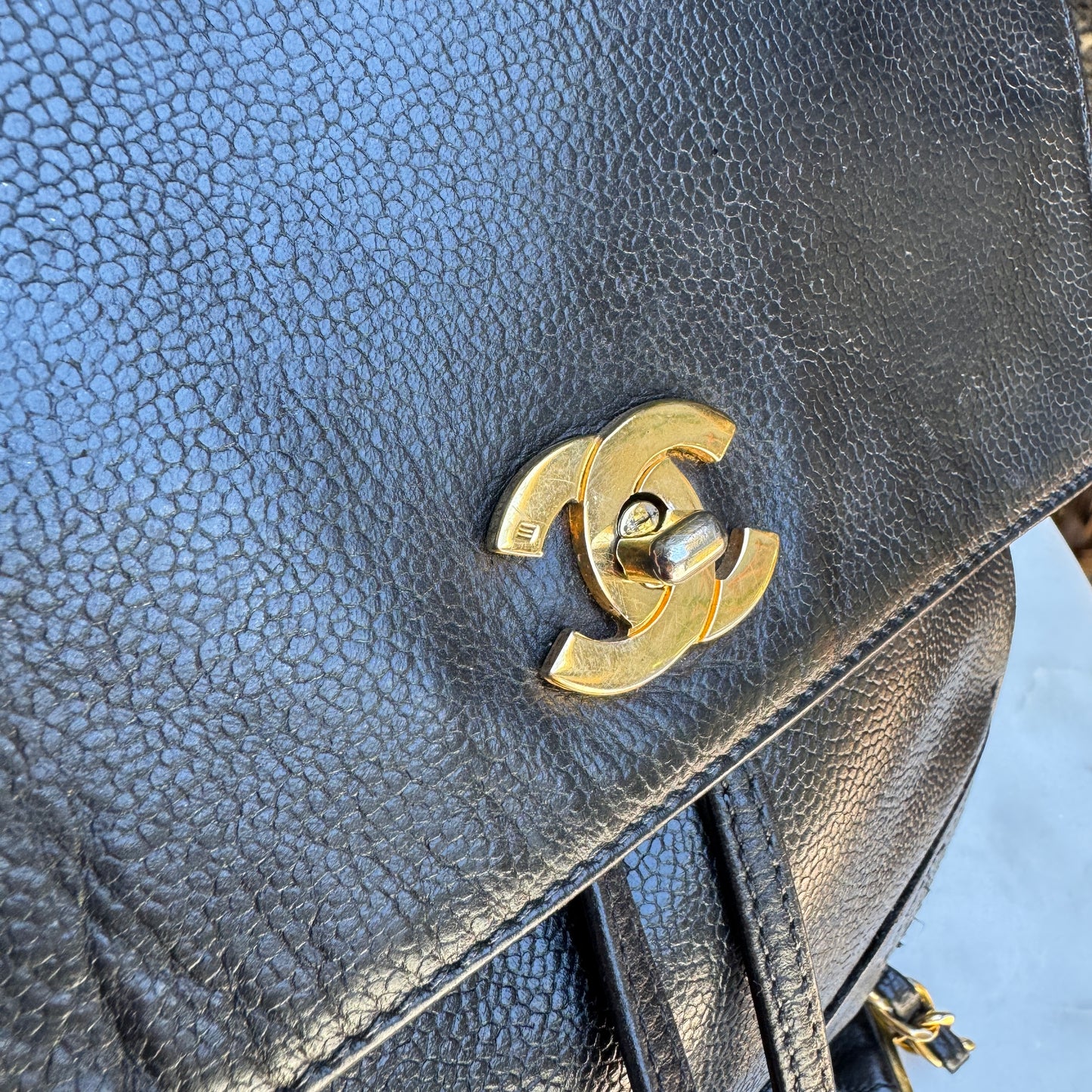 Chanel Vintage Triple Stitched CC Drawstring Flap Caviar Backpack