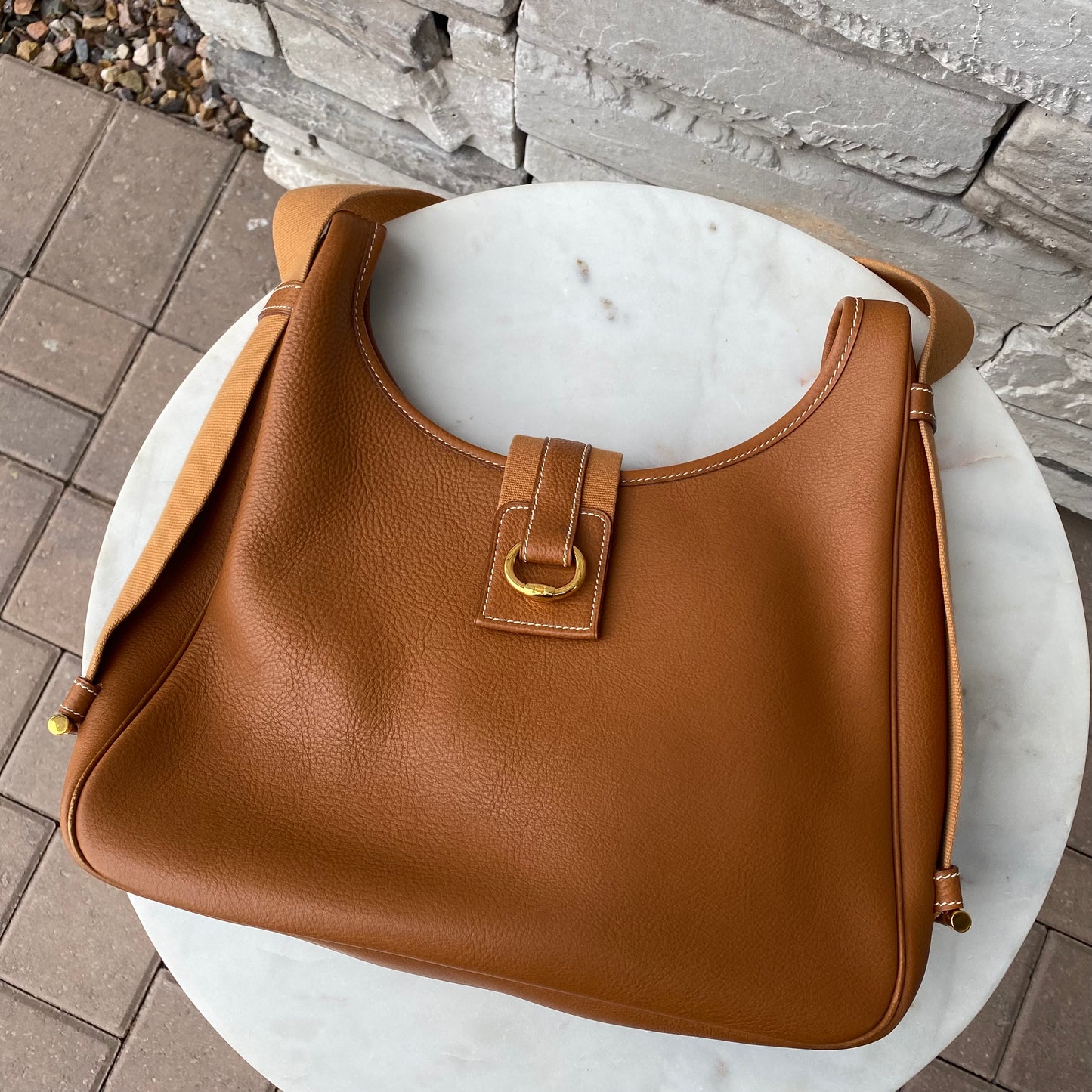 Hermès Tsako Gold Clemence Leather Shoulder Bag