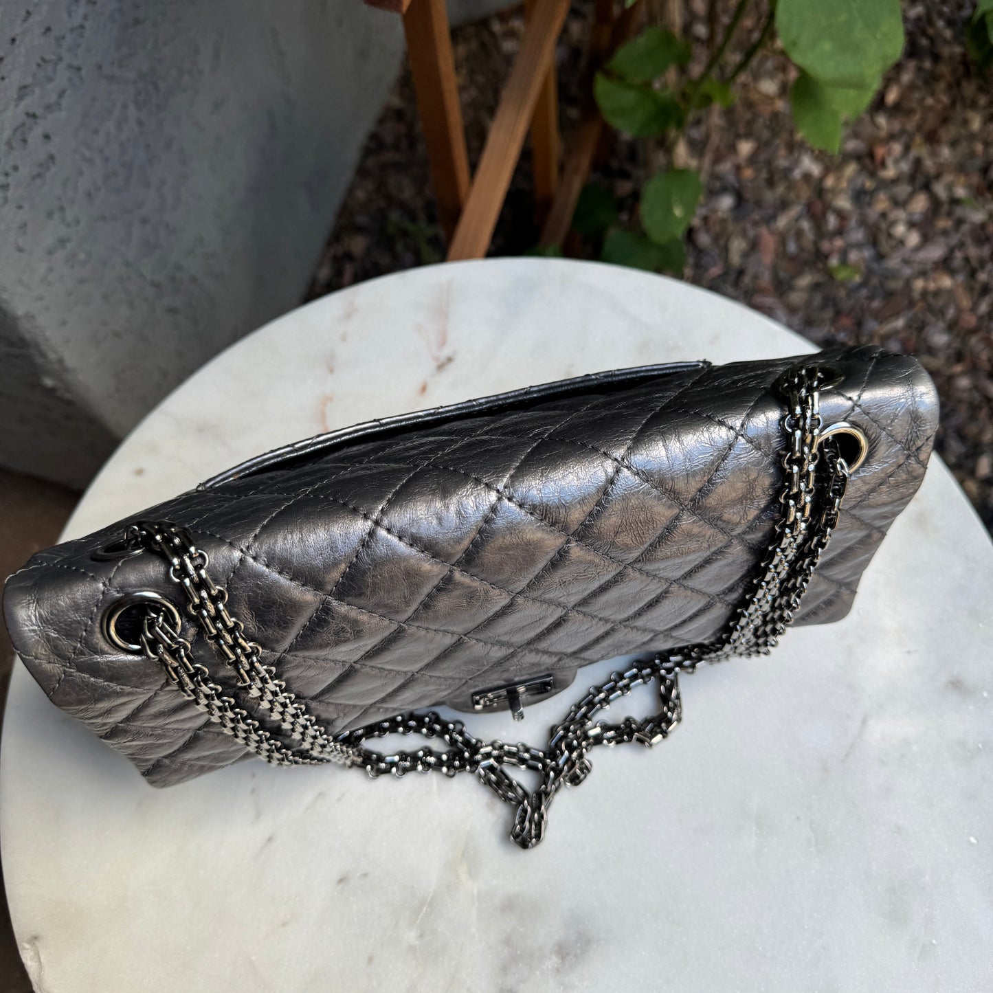 Chanel 2.55 Reissue 227 Double Flap Metallic Aged Calfskin Shoulder Bag