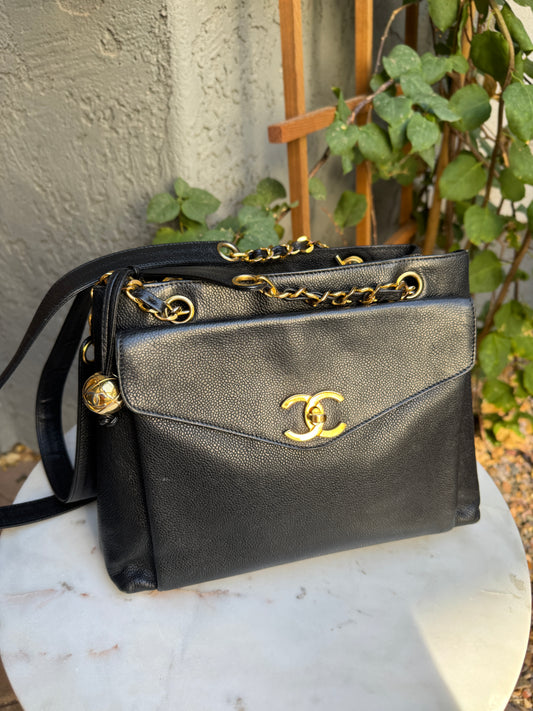 Chanel Caviar Leather Vintage CC Pocket Shoulder Bag