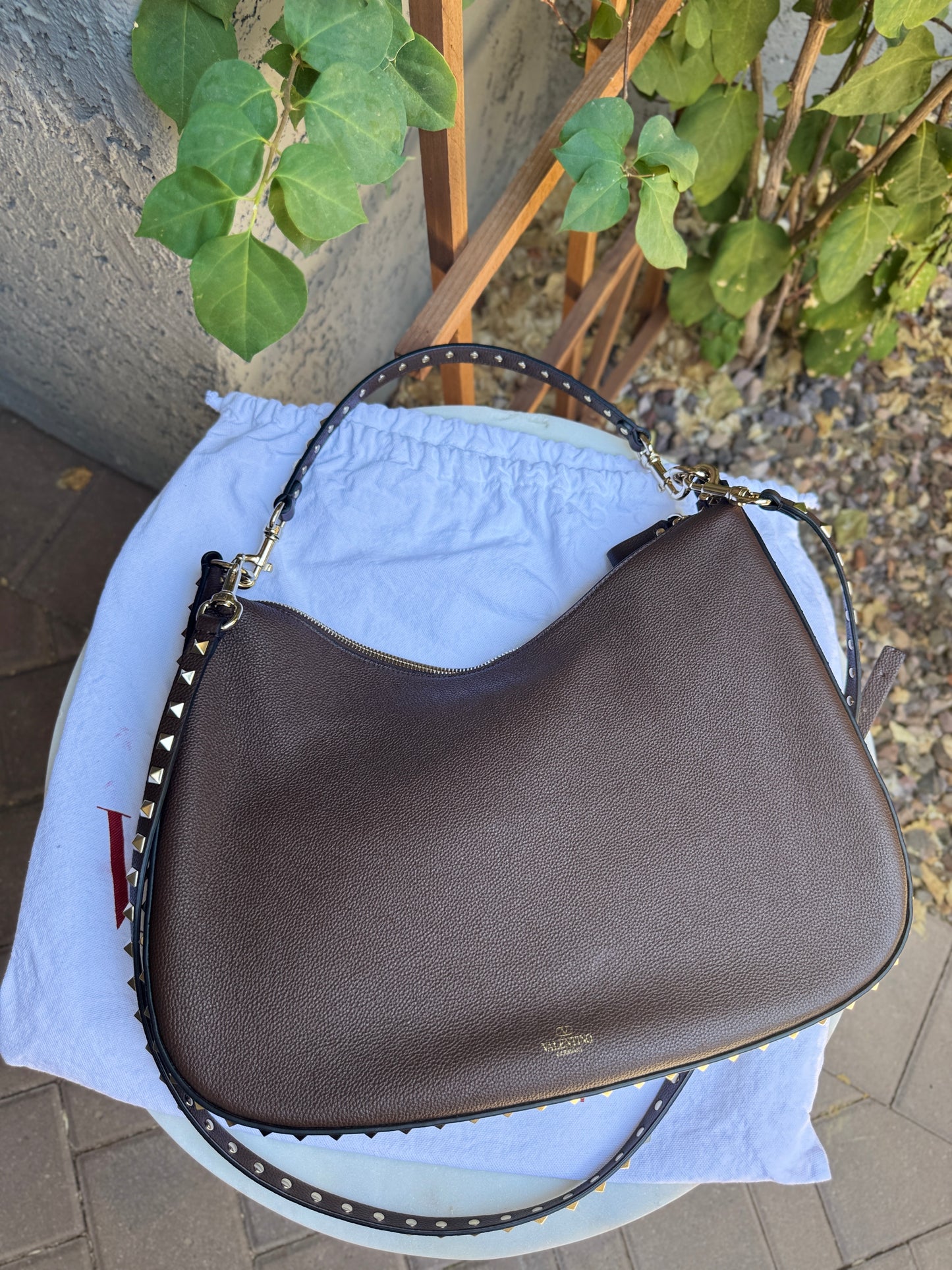 Valentino Garavani Rockstud Leather Hobo Bag