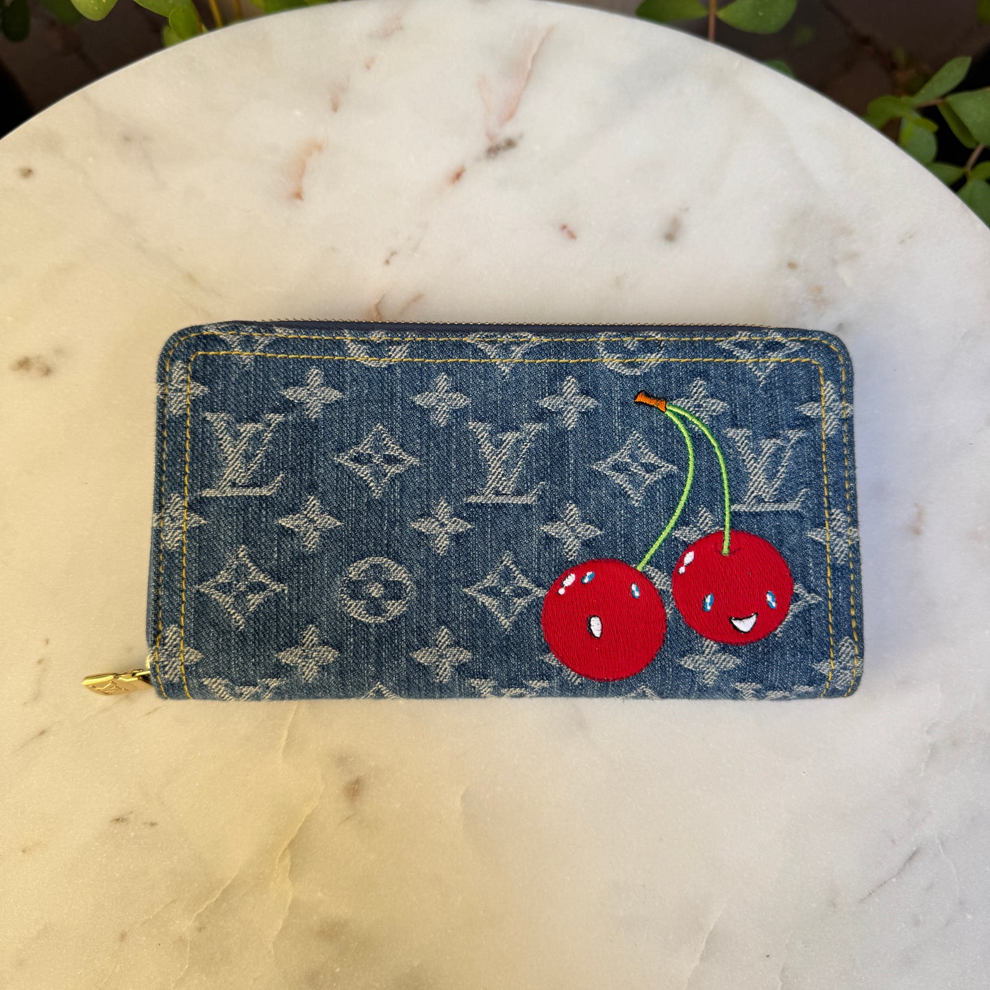Louis Vuitton x Takashi Murakami Monogram Denim Cerises Zippy Wallet