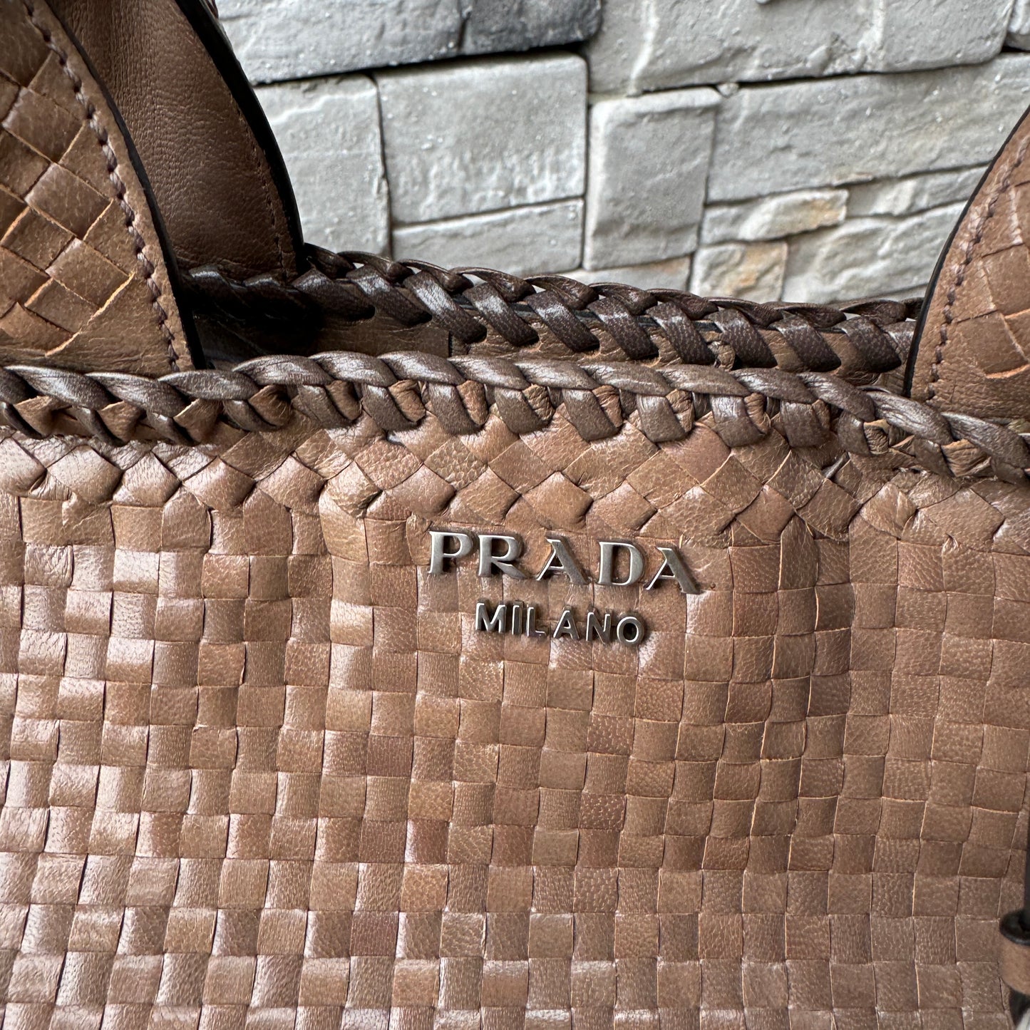 Prada Madras Woven Leather Tote