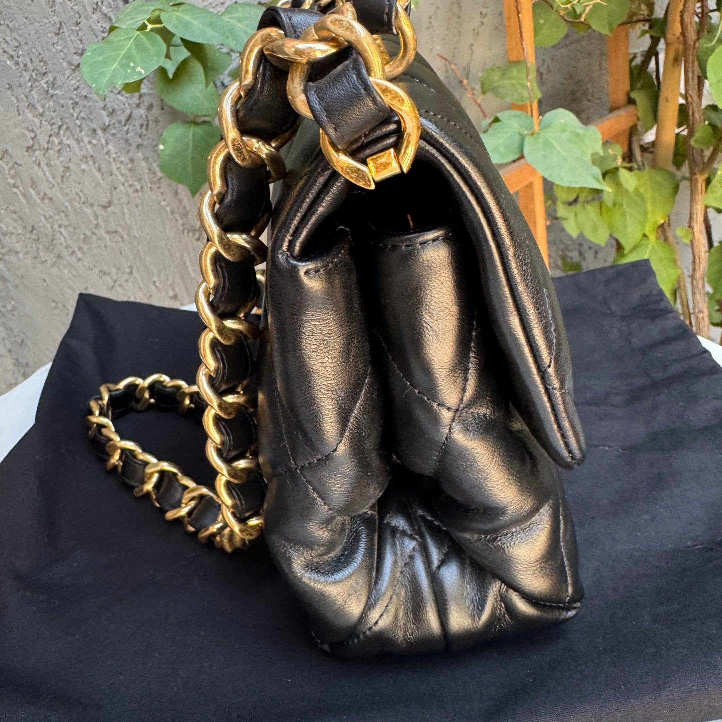 Chanel CC Bar Chain Handle Single Flap Quilted Lambskin Crossbody