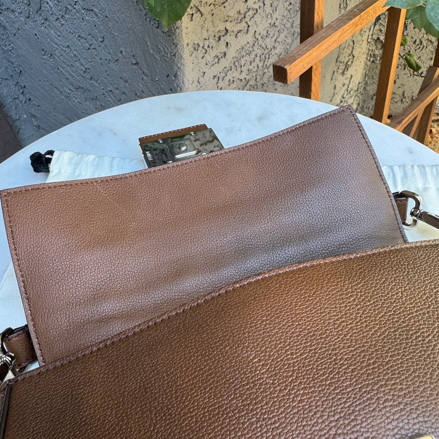 Fendi Leather Baguette Zipper Crossbody