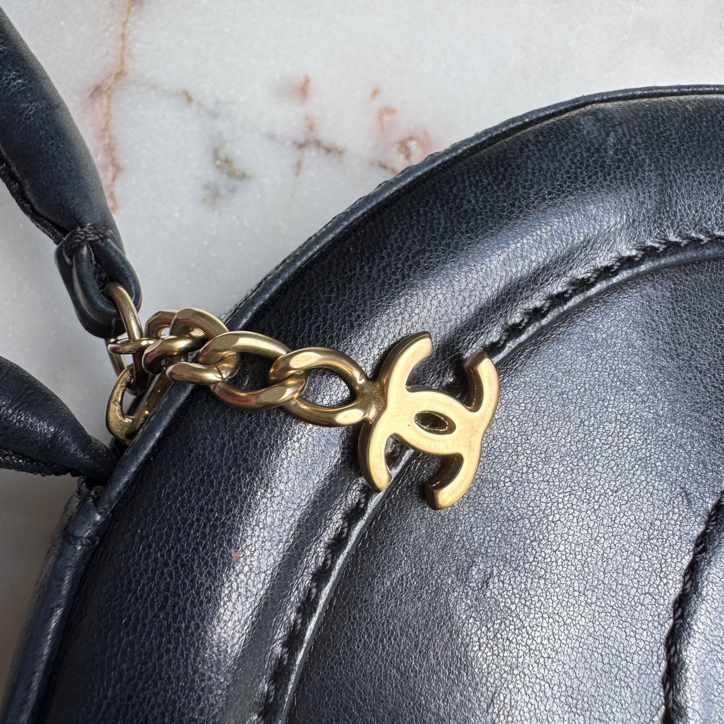 Chanel CC Round Timeless Vintage Lambskin Wristlet Handle Bag