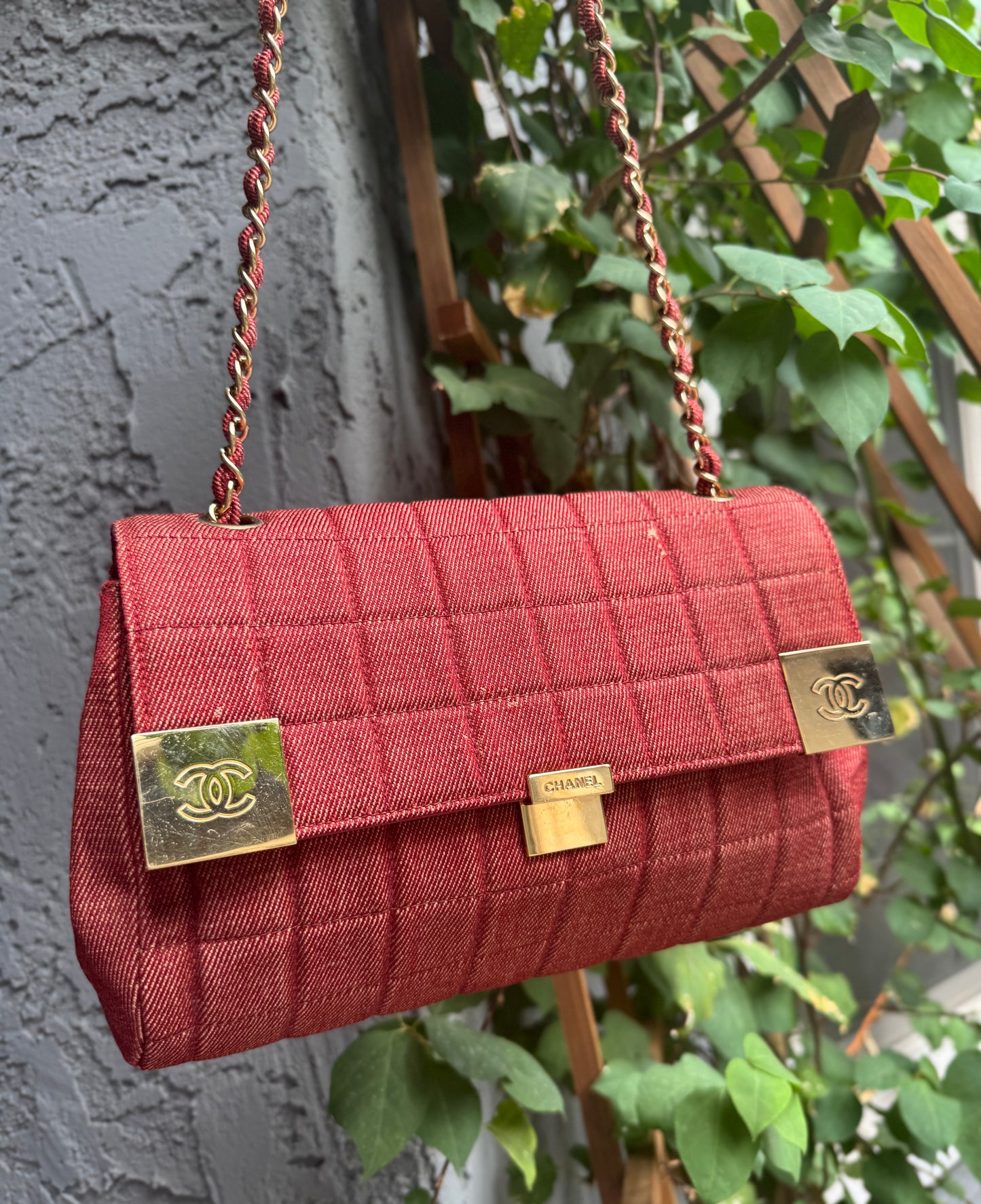 Chanel Vintage Denim Chocolate Bar Quilt Single Flap Shoulder Bag