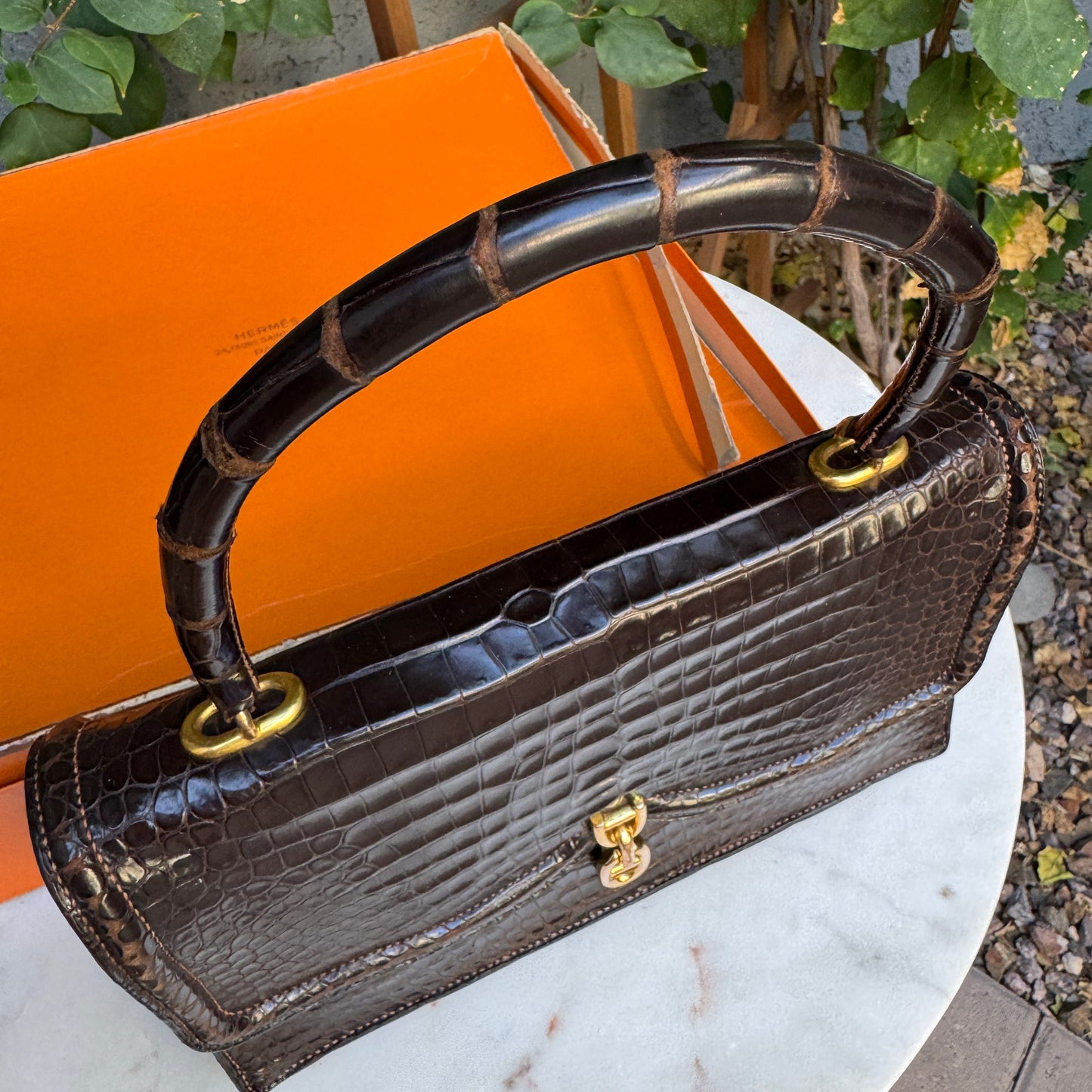 Hermès Vintage Shiny Crocodile Sac Chaine d'Ancre Top Handle Accordion Bag