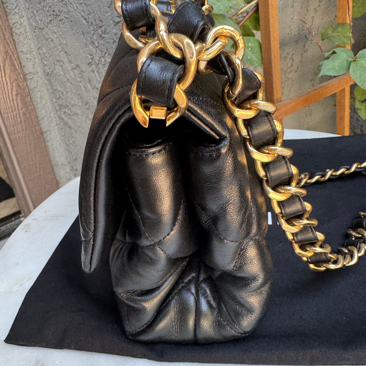 Chanel CC Bar Chain Handle Single Flap Quilted Lambskin Crossbody