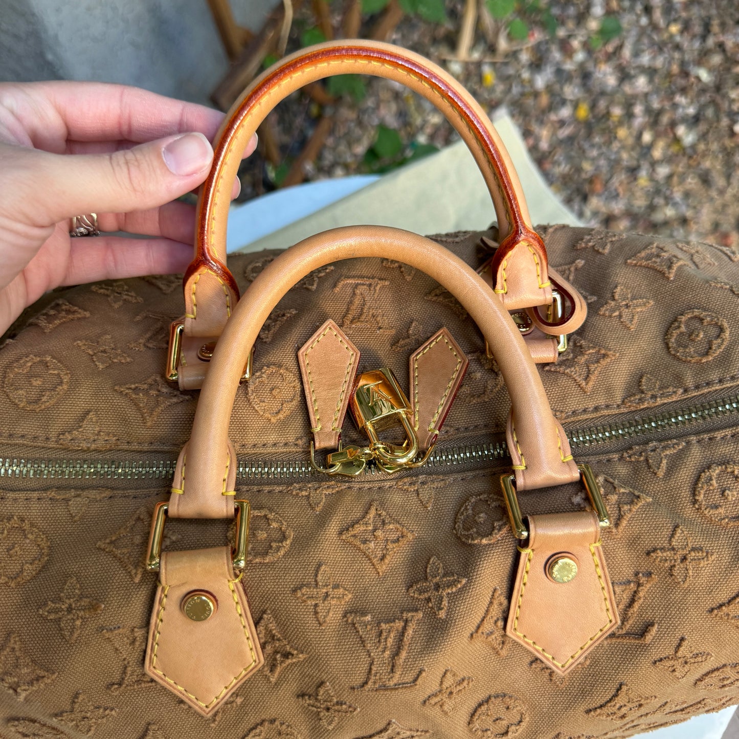 Louis Vuitton Monogram Stone Denim Speedy Bandouliere 35