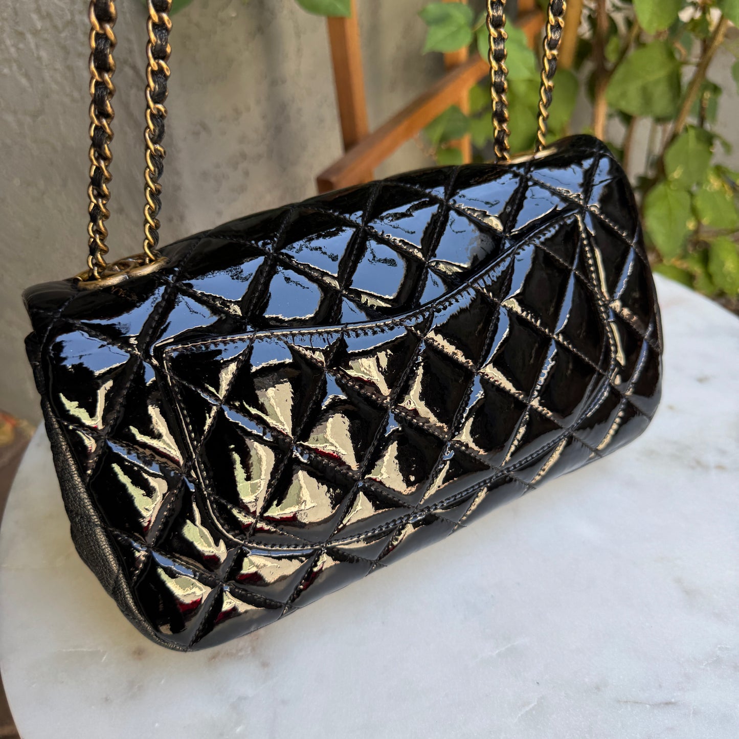 Chanel Quilted Patent Leather Medium Eyelet Single Flap Crossbody