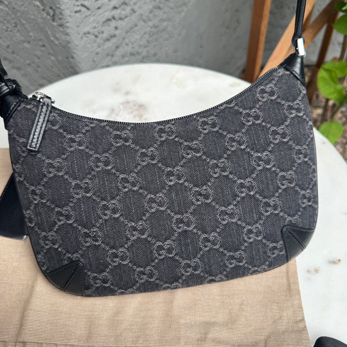 Gucci Horsebit Monogram Denim Slim Shoulder Bag