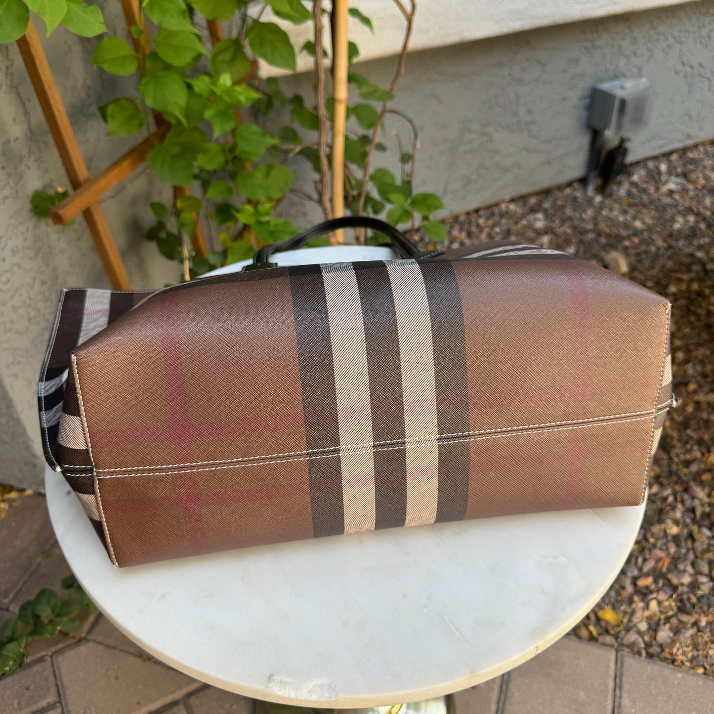 Burberry Dark Birch Brown Check and Leather Medium Tote