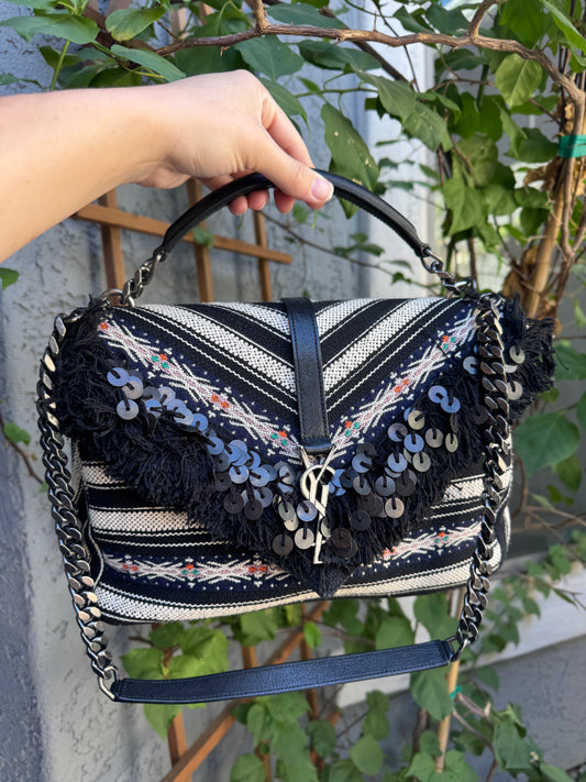 Yves Saint Laurent Berber Chevron Tassel Large College Bag