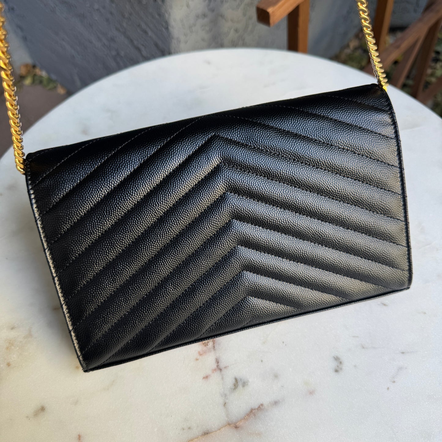 Saint Laurent Cassandre Matelassé Envelope Chain Wallet Crossbody