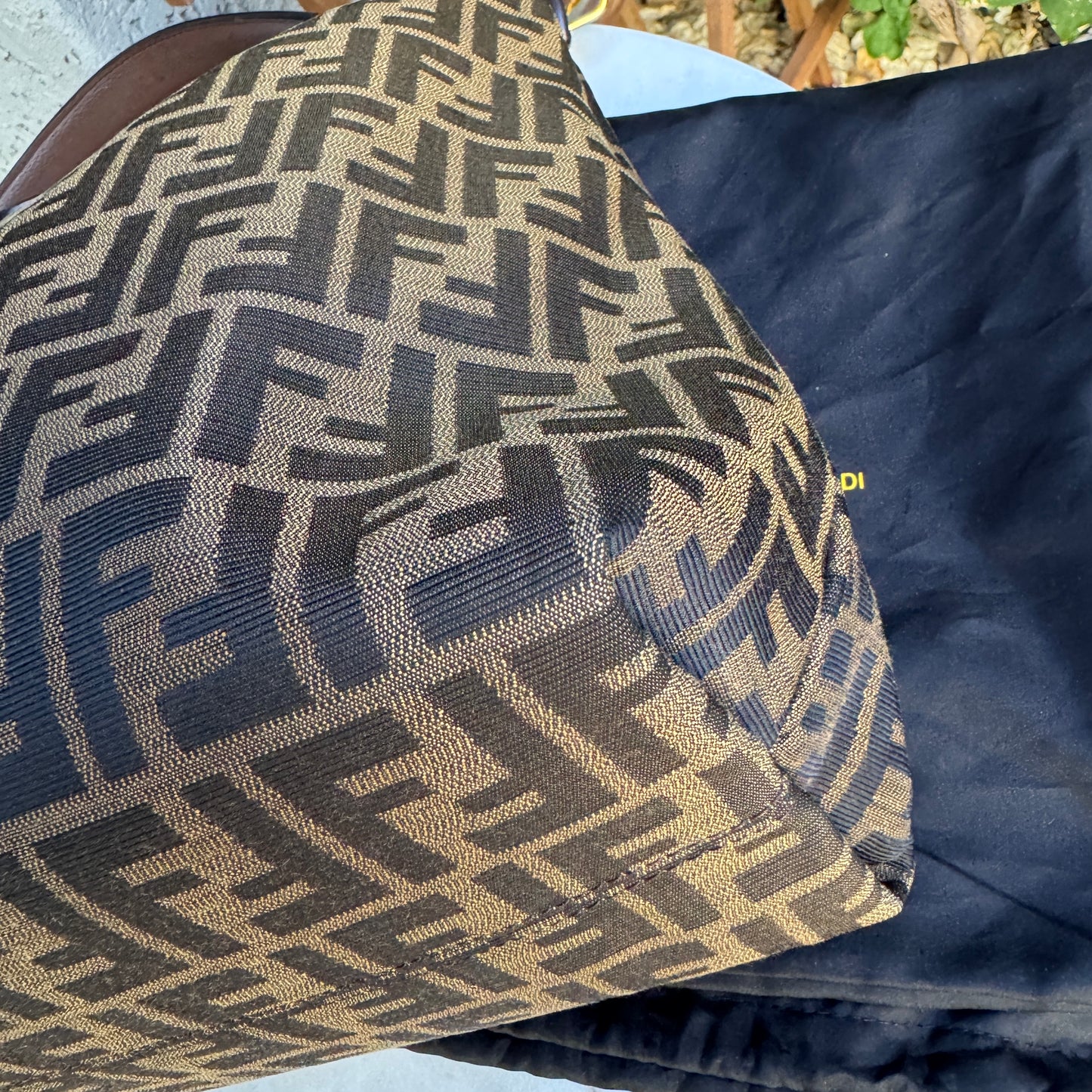Fendi Turnlock Zucca Canvas Hobo Shoulder Bag