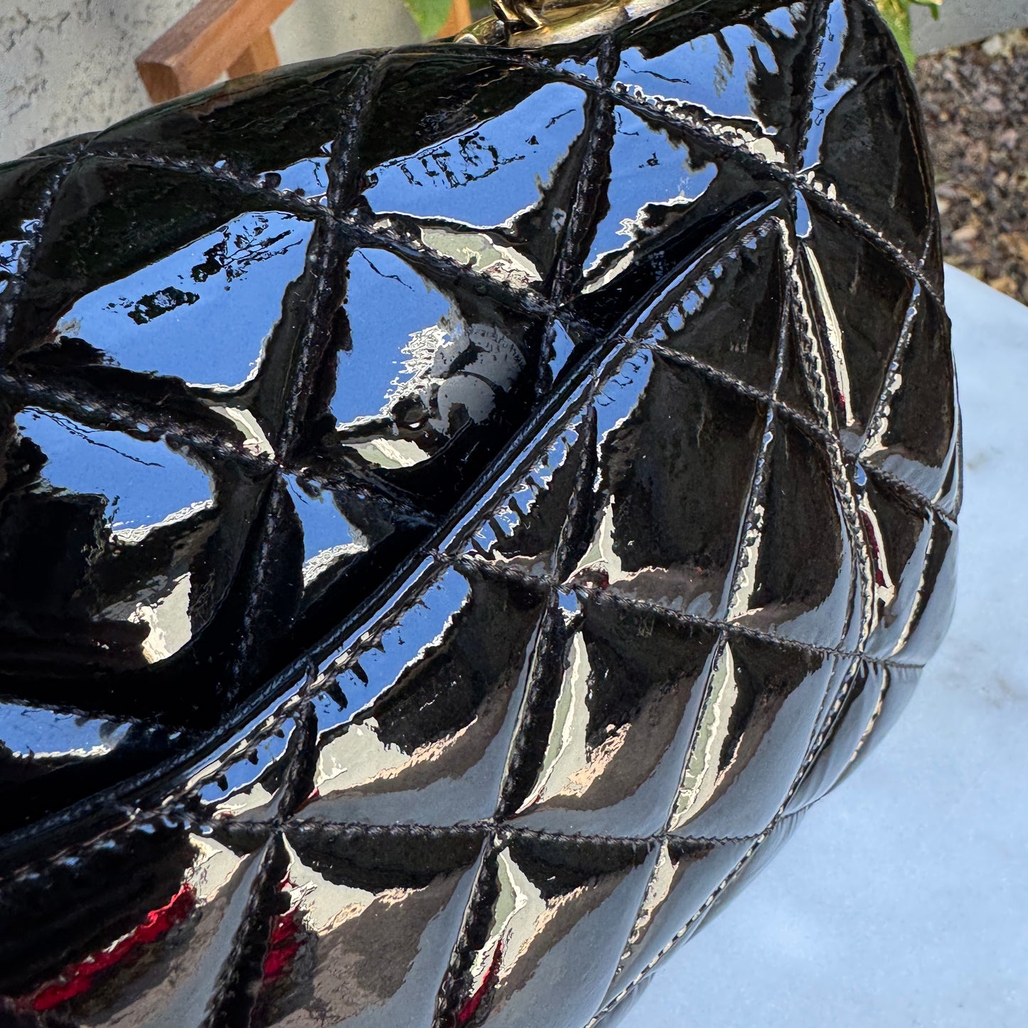 Chanel Quilted Patent Leather Medium Eyelet Single Flap Crossbody