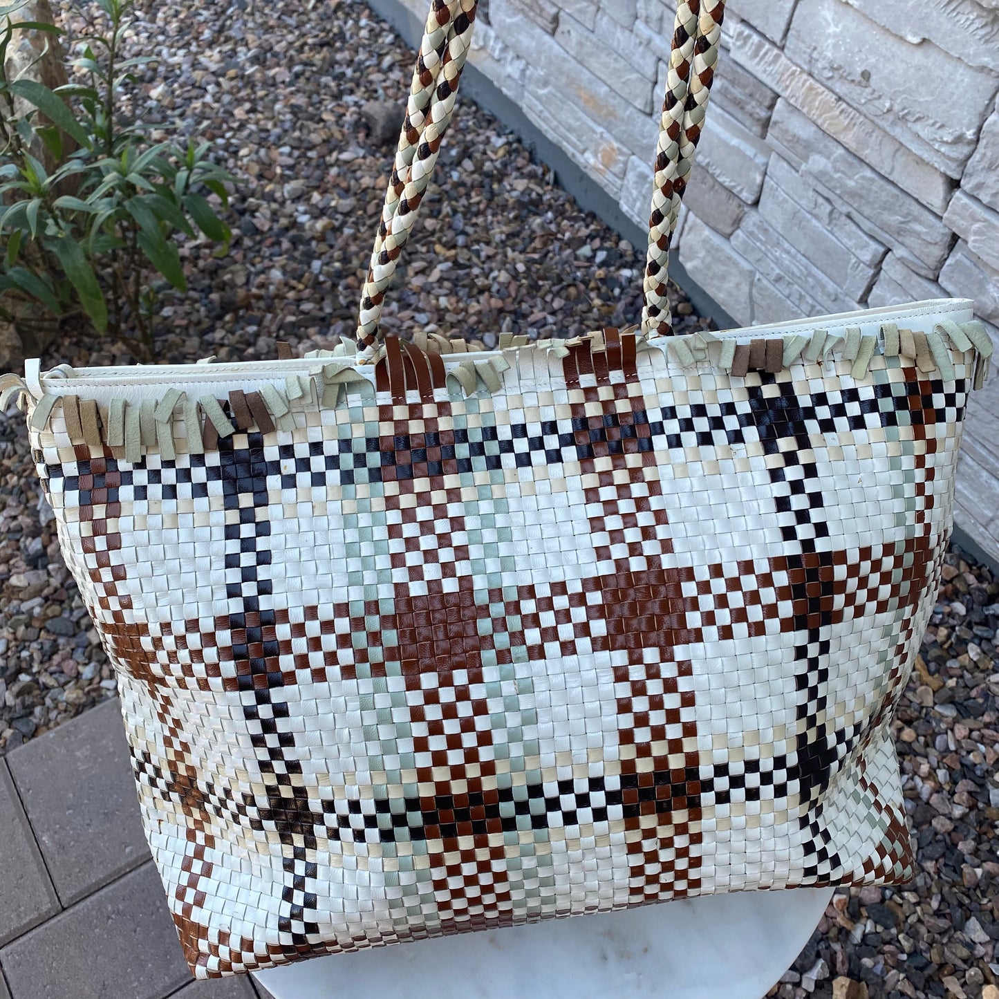 Salvatore Ferragamo Gancini Intrecciato Woven Leather Tote