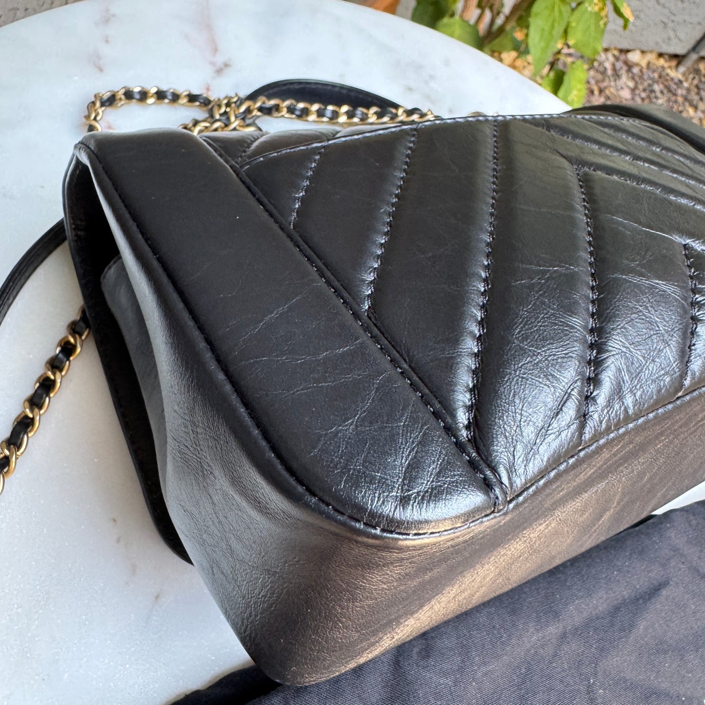 Chanel Calfskin Chevron Quilted Top Handle Flap Crossbody