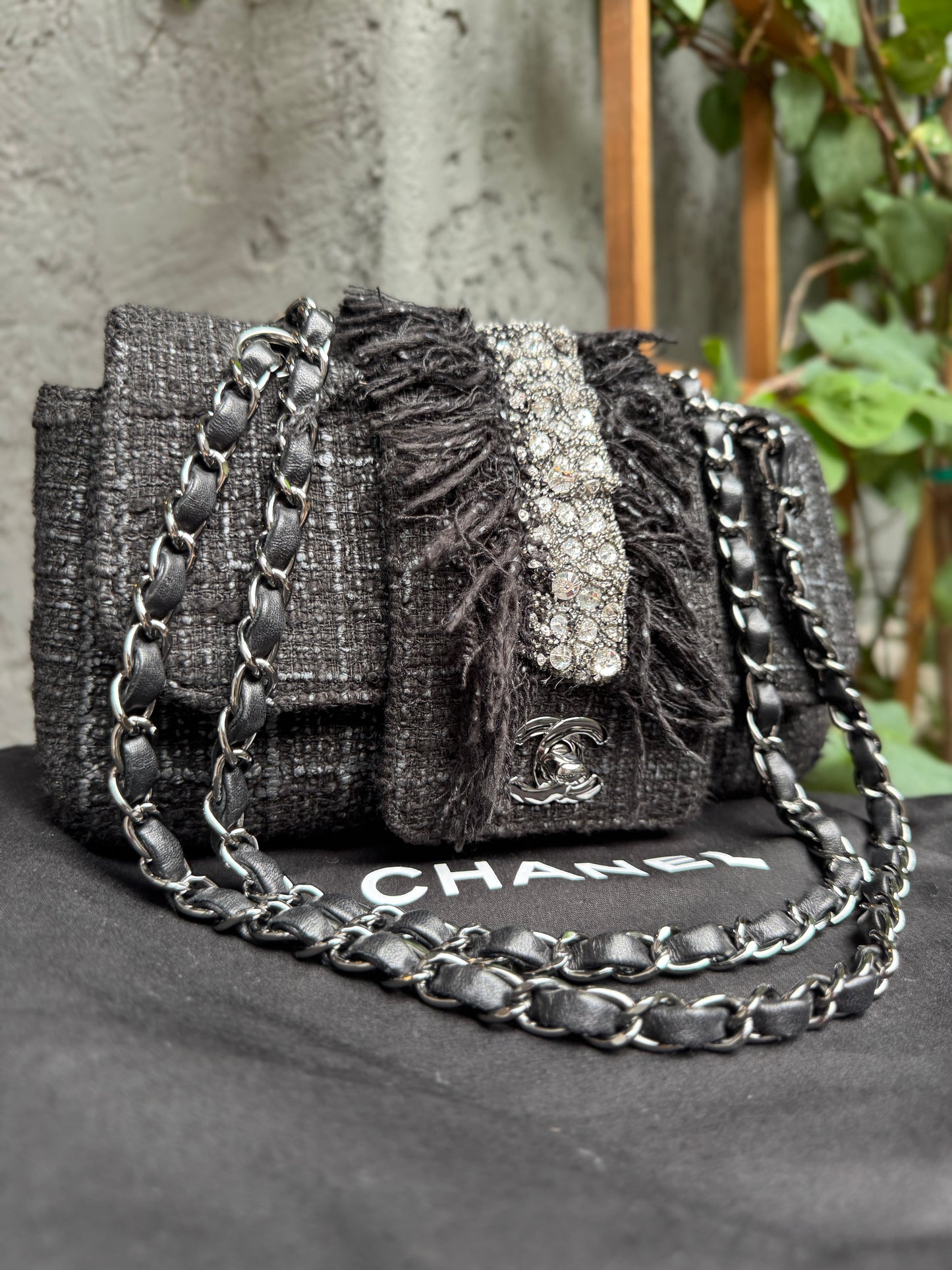 Chanel Tweed and Swarovski Crystal Fringe Flap Single Flap Shoulder Bag