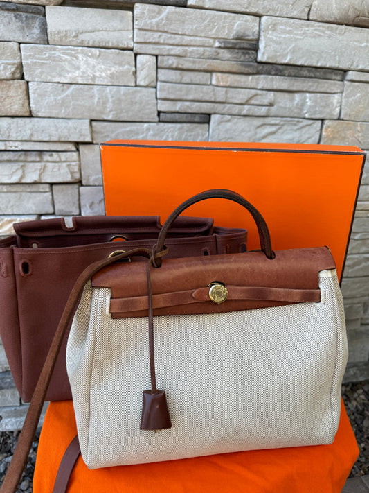 Hermès Vintage Leather & Toile Herbag 31