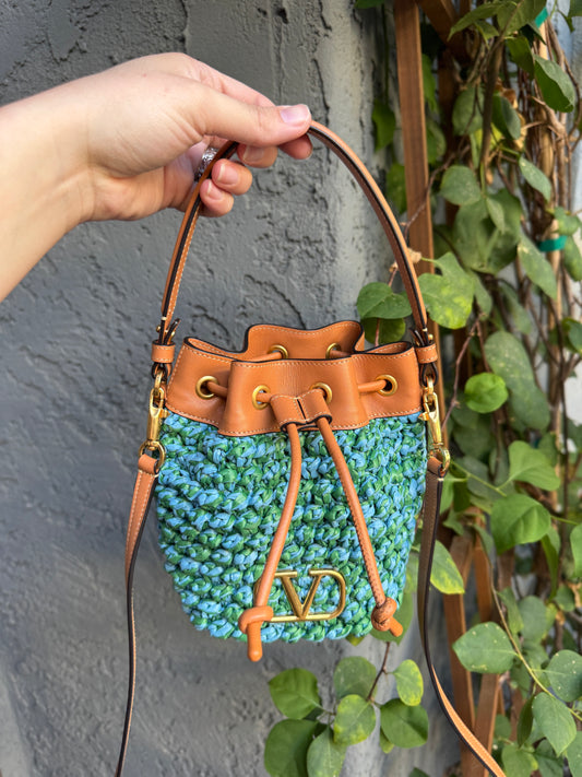 Valentino Garavani VLogo Signature Mini Raffia Bucket Bag