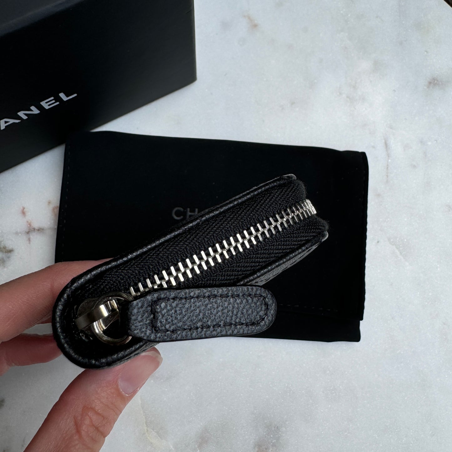 Chanel Caviar Diamond Quilted Leather Compact Zippy Wallet