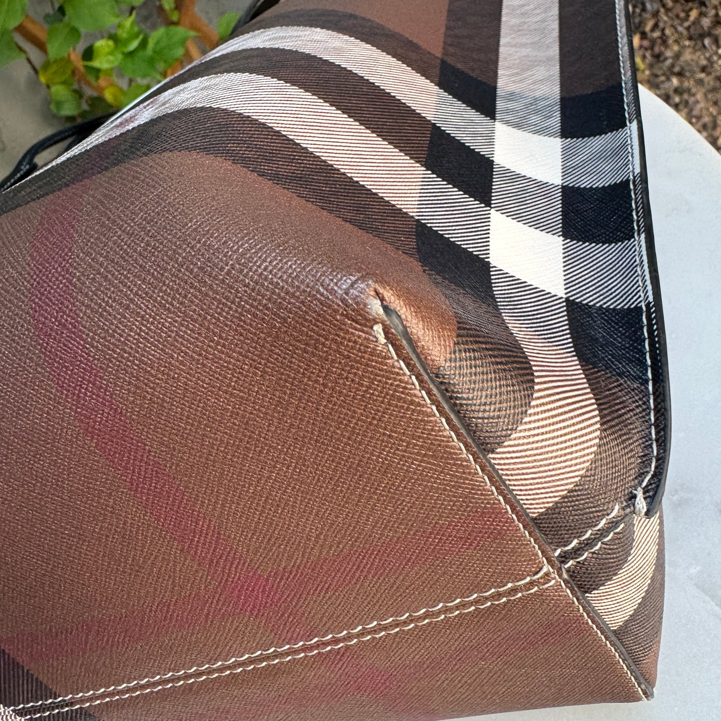 Burberry Dark Birch Brown Check and Leather Medium Tote