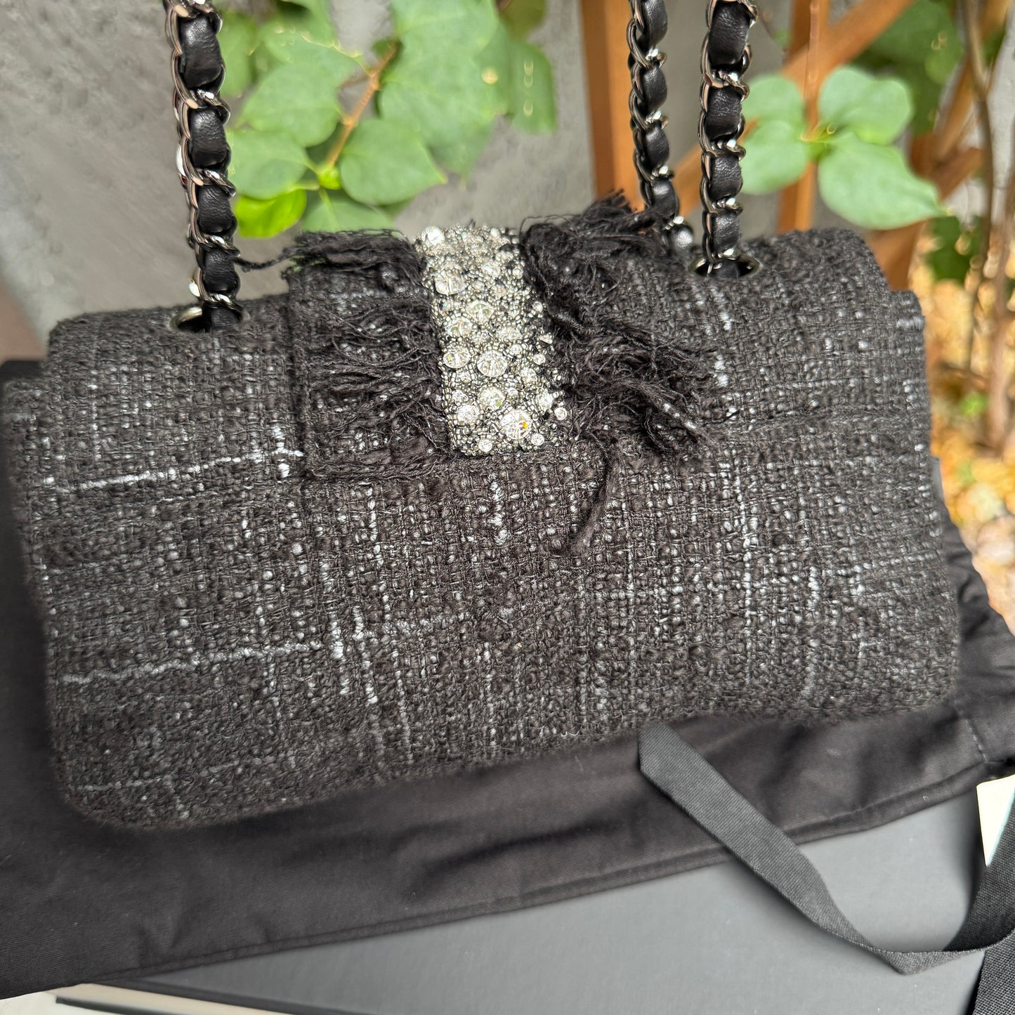 Chanel Tweed and Swarovski Crystal Fringe Flap Single Flap Shoulder Bag