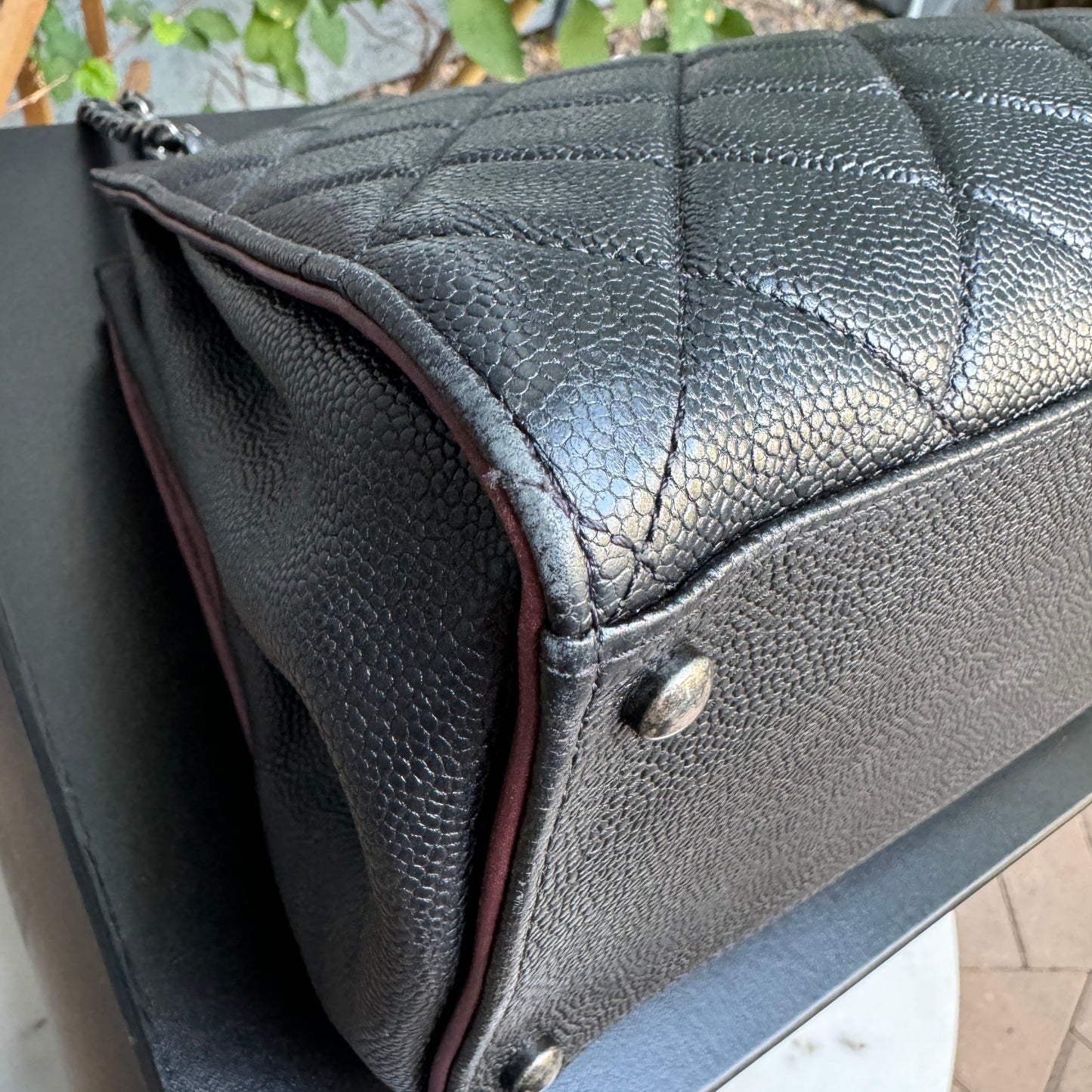 Chanel Diamond Quilted Caviar Leather Large Accordion Shopper Tote