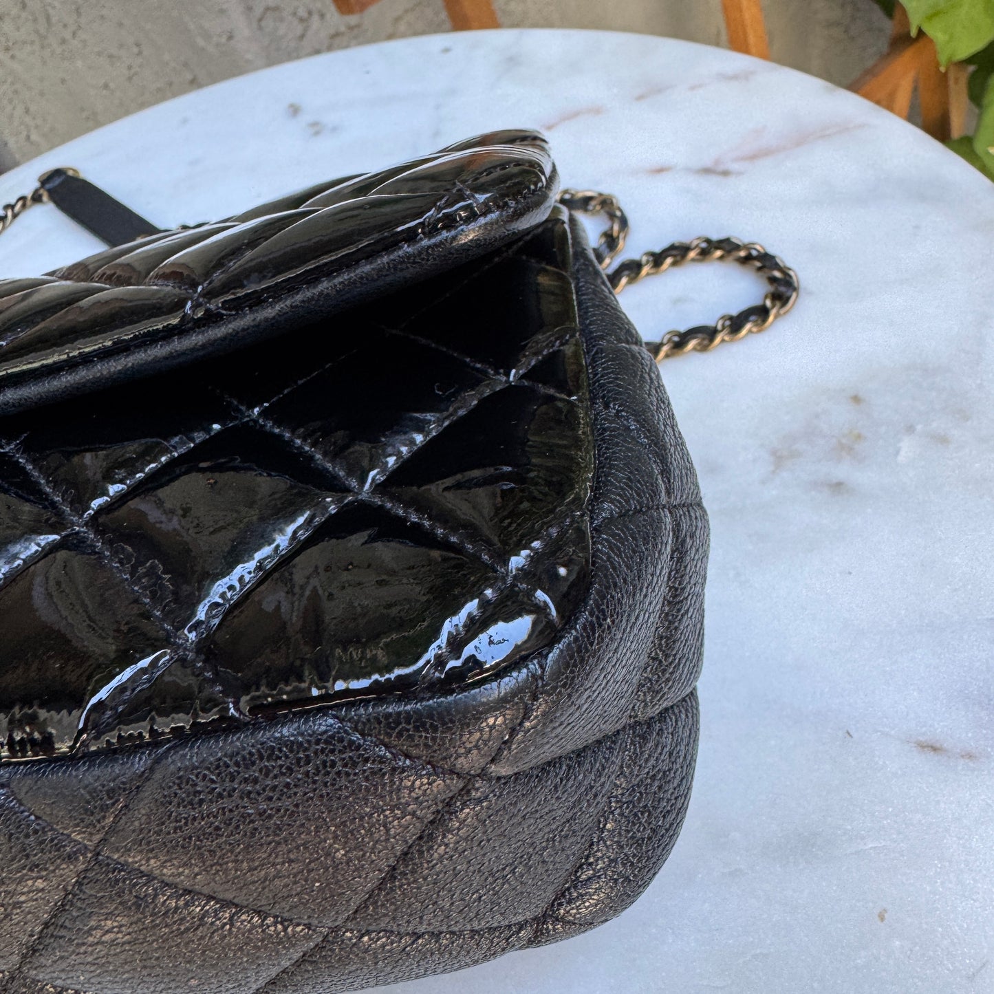 Chanel Quilted Patent Leather Medium Eyelet Single Flap Crossbody